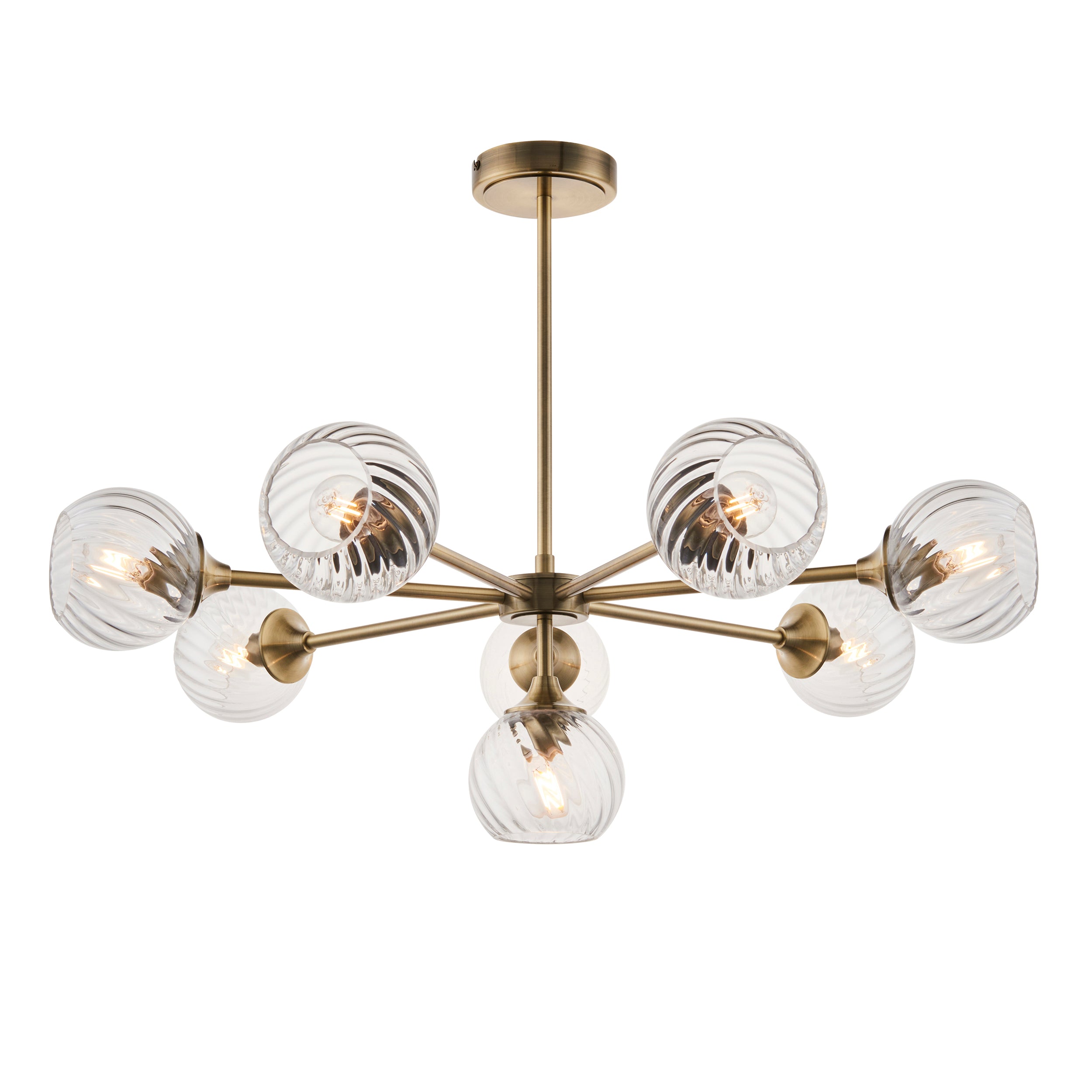 Endon Allegra 8 Light Pendant - Antique Brass Plate & Clear Spiral Glass