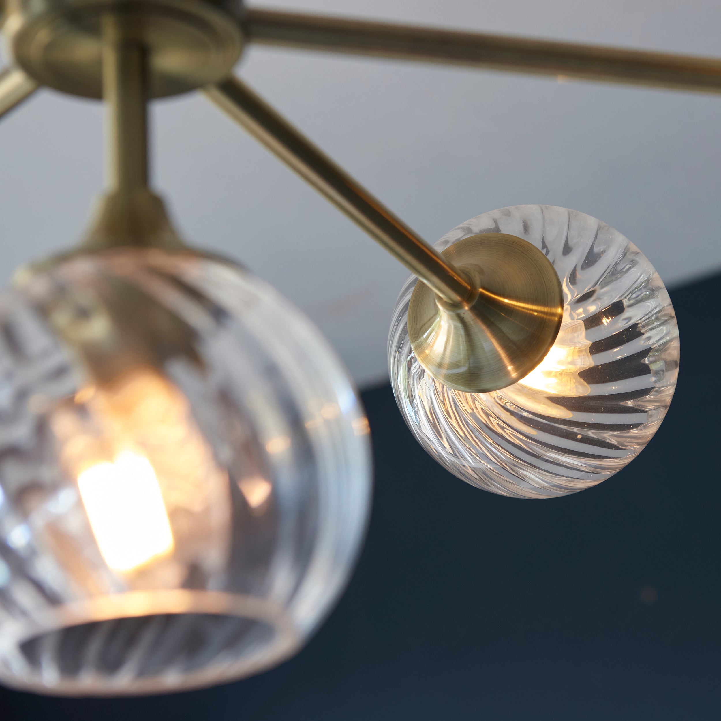 Endon Allegra 8 Light Pendant - Antique Brass Plate & Clear Spiral Glass
