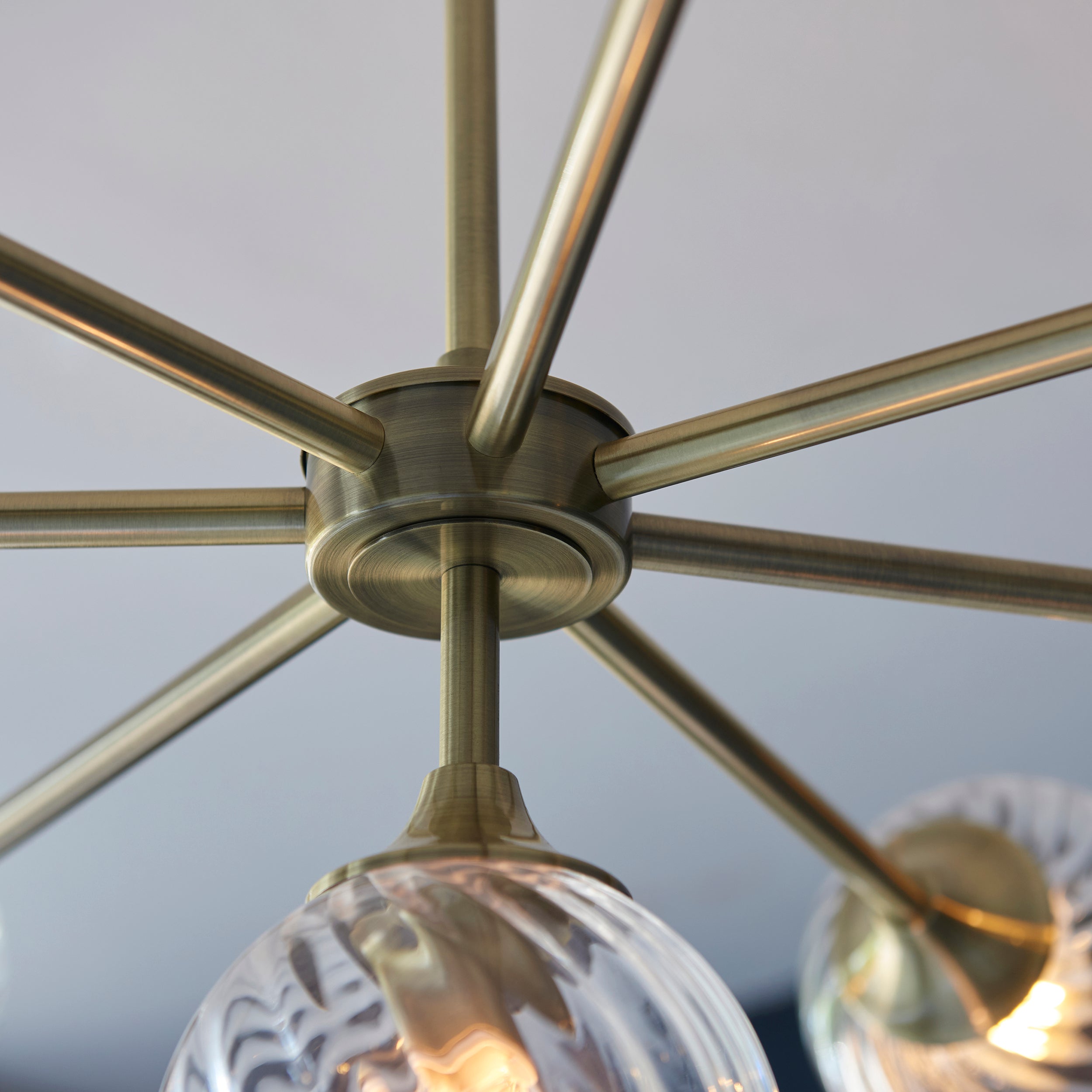 Endon Allegra 8 Light Pendant - Antique Brass Plate & Clear Spiral Glass