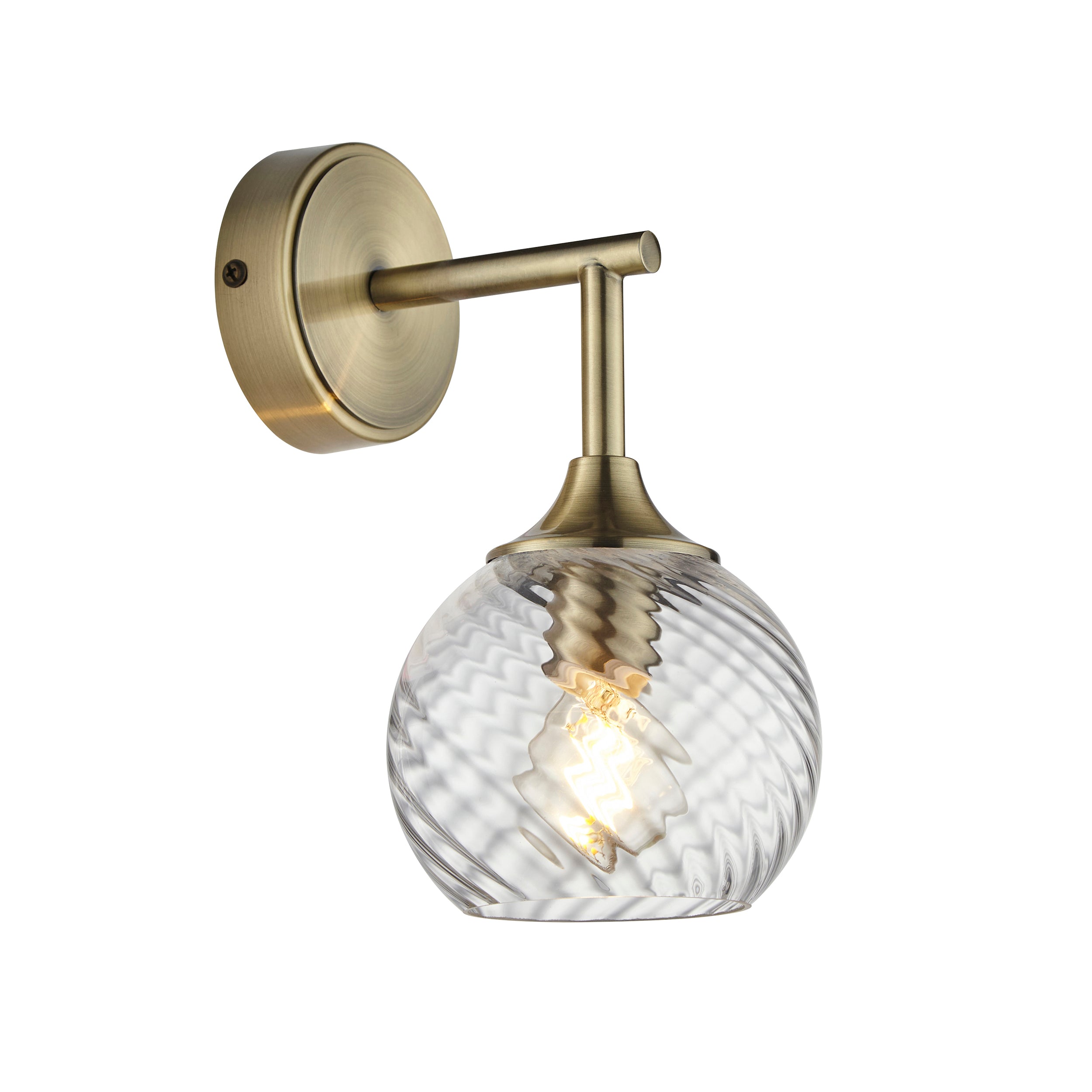 Endon Allegra Single Wall Light - Antique Brass Plate & Clear Spiral Glass