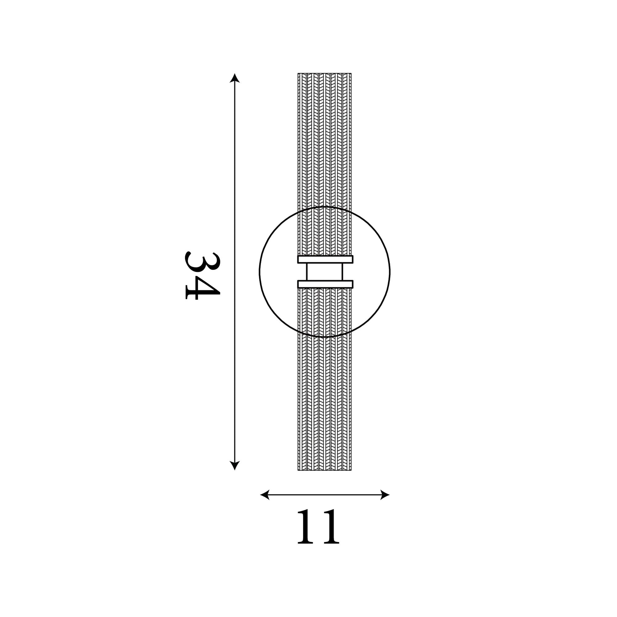 Technical line drawing of the Aberdeen LED Up/Down wall light showing 34cm height and 11cm width across both diffusers