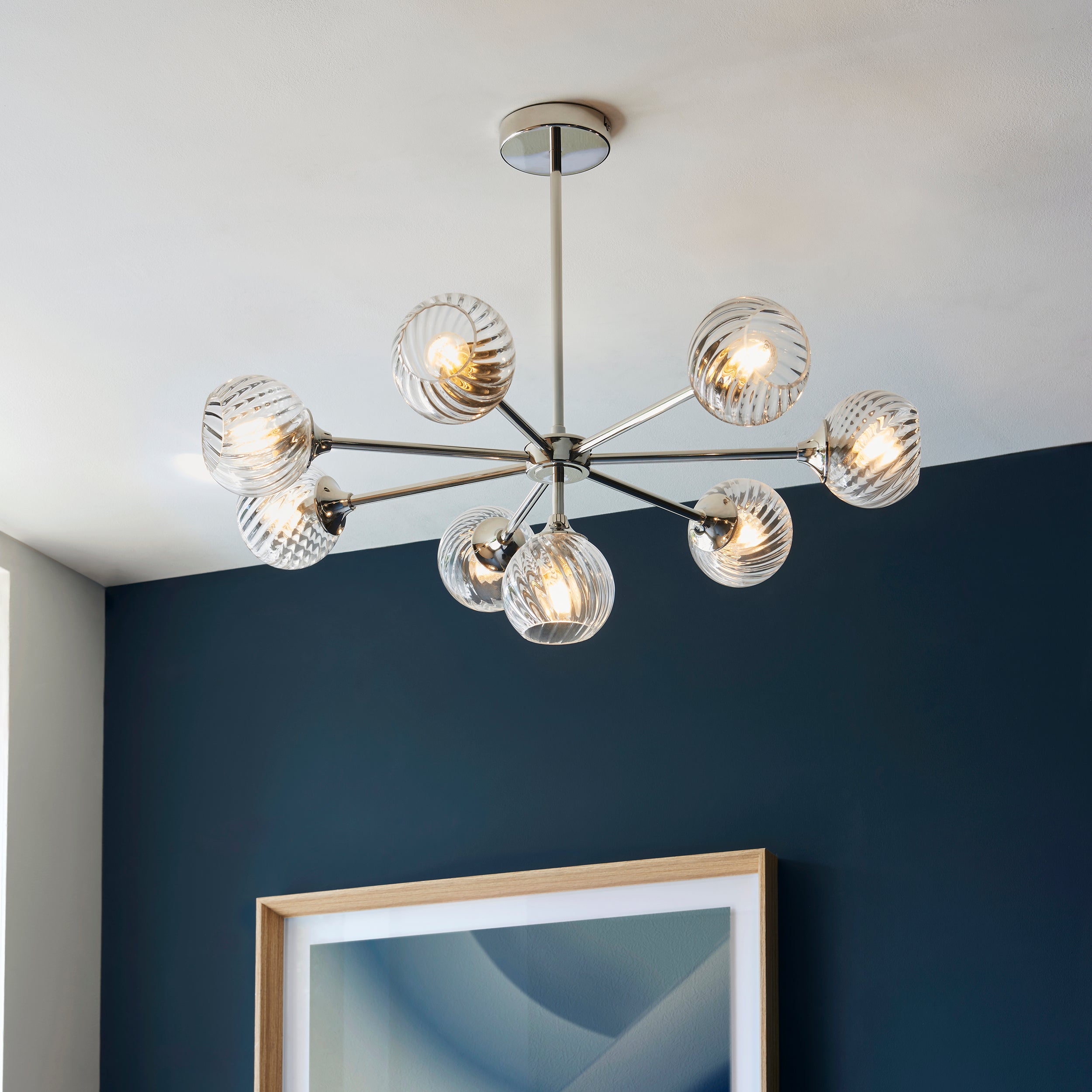 Endon Allegra 8 Light Pendant - Bright Nickel Plate & Clear Spiral Glass