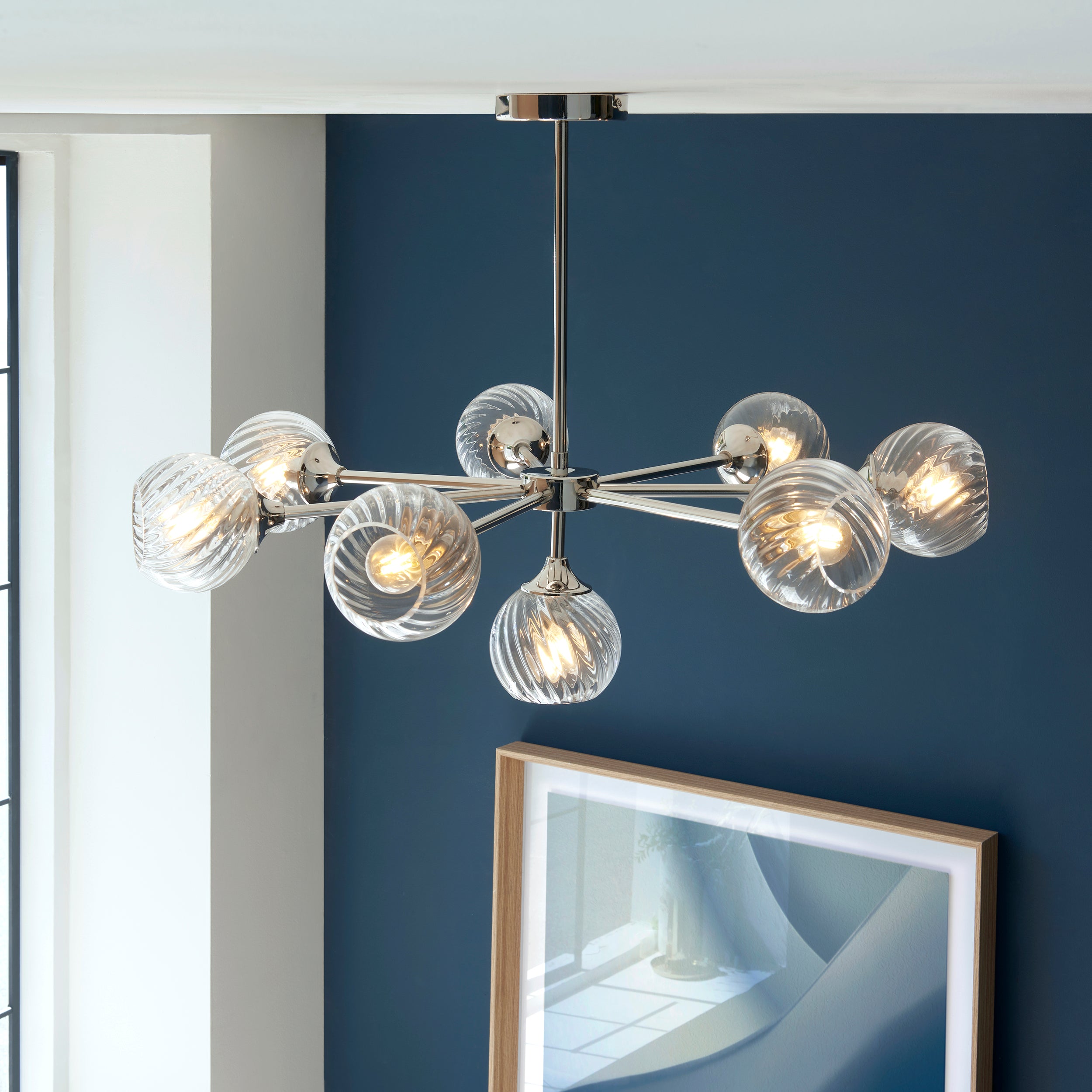 Endon Allegra 8 Light Pendant - Bright Nickel Plate & Clear Spiral Glass