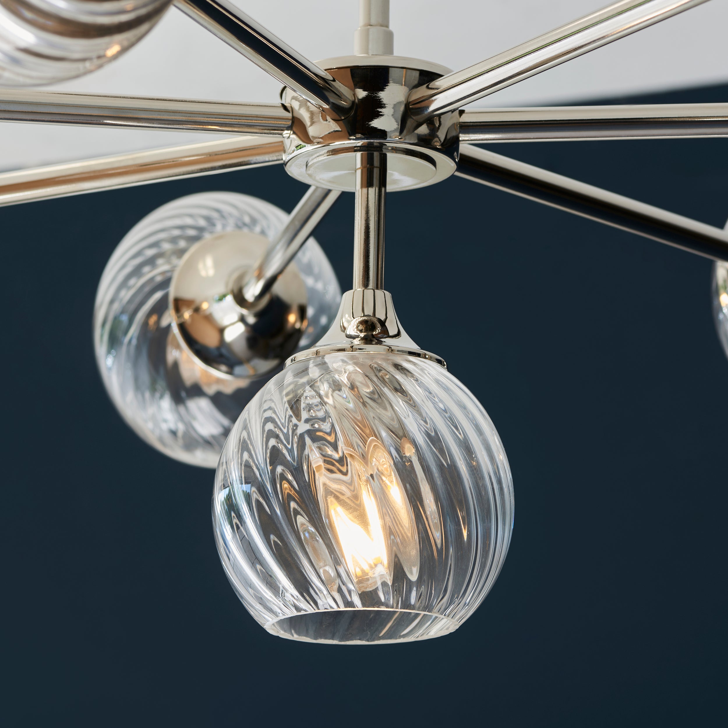 Endon Allegra 8 Light Pendant - Bright Nickel Plate & Clear Spiral Glass