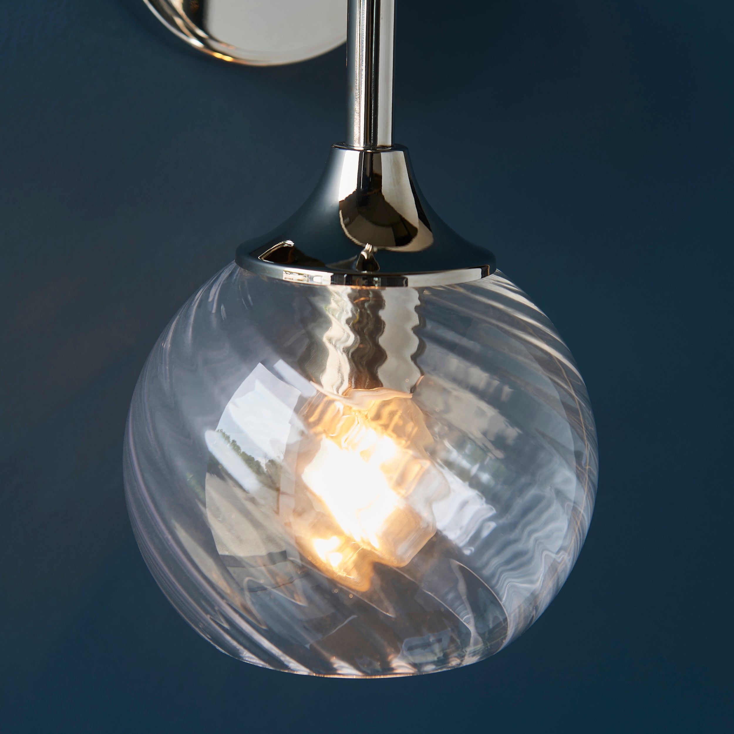 Endon Allegra Single Wall Light - Bright Nickel Plate & Clear Spiral Glass