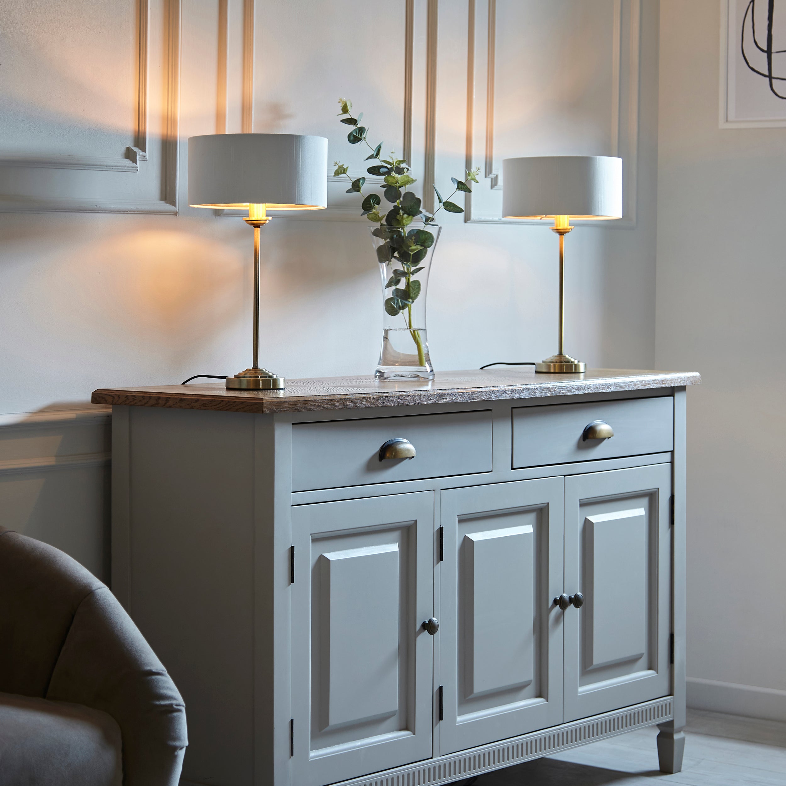 Endon Highclere Table Lamp - Antique Brass & Vintage White