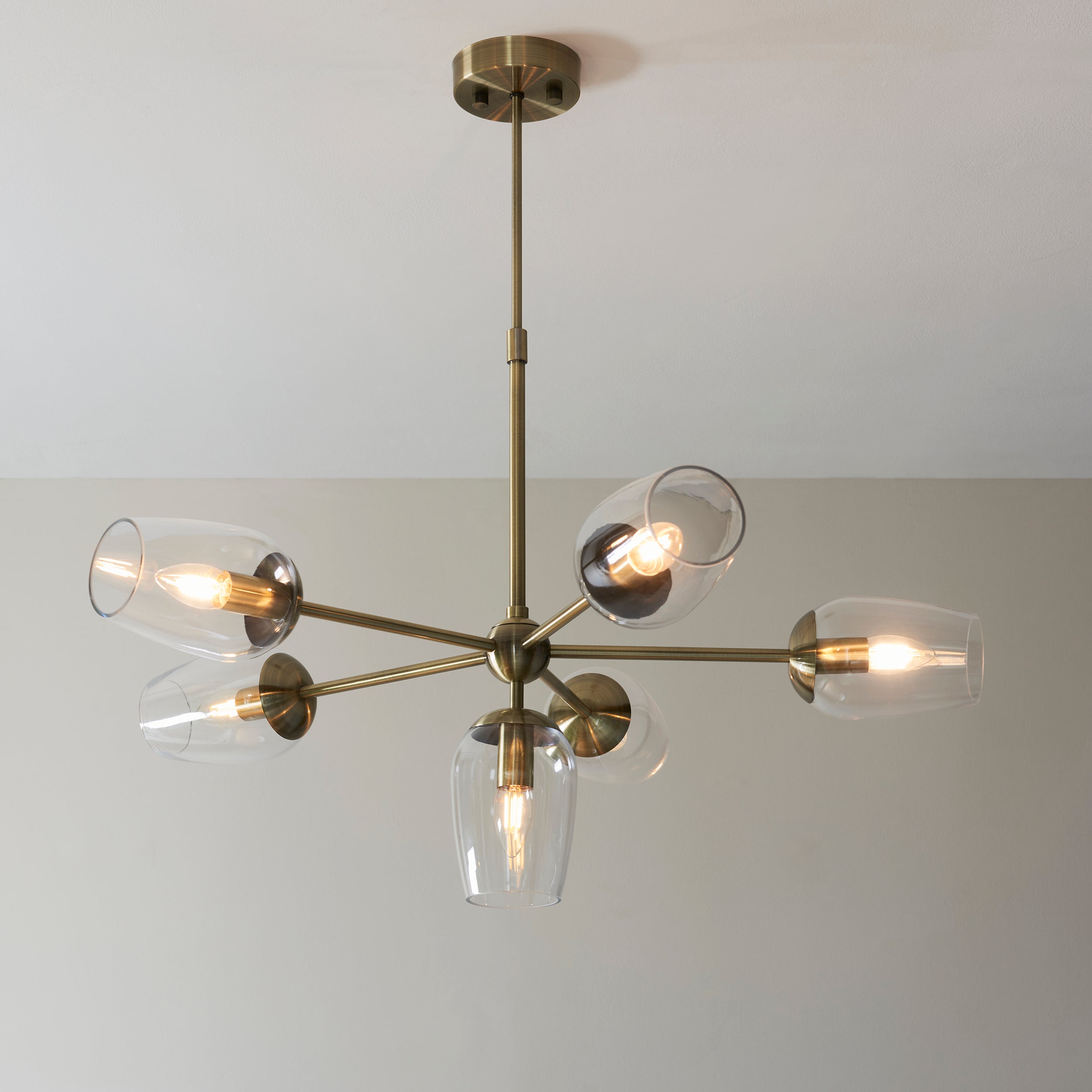 Endon Walton 6 Light Adjustable Pendant - Antique Brass Plate & Clear Glass
