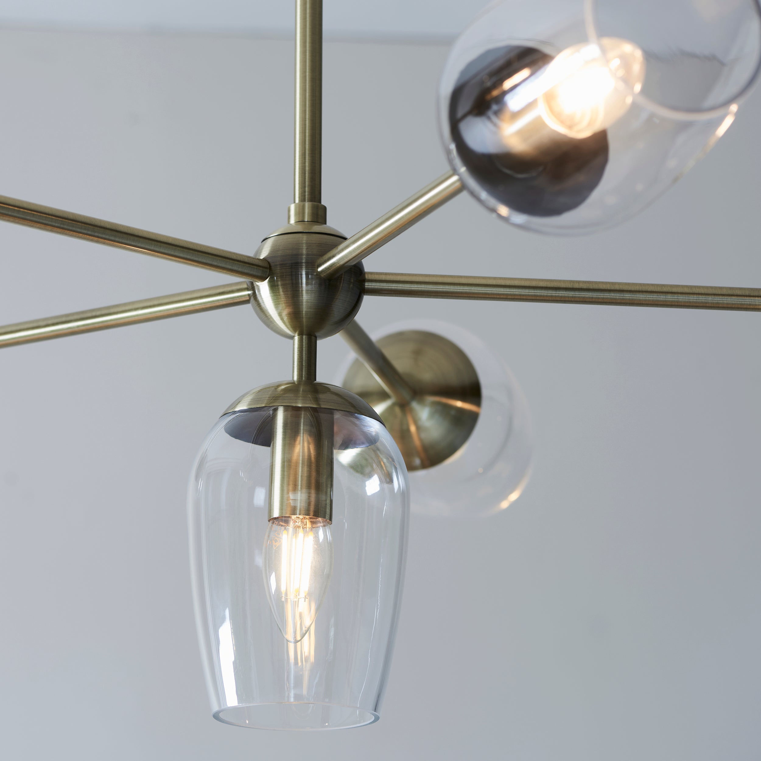 Endon Walton 6 Light Adjustable Pendant - Antique Brass Plate & Clear Glass