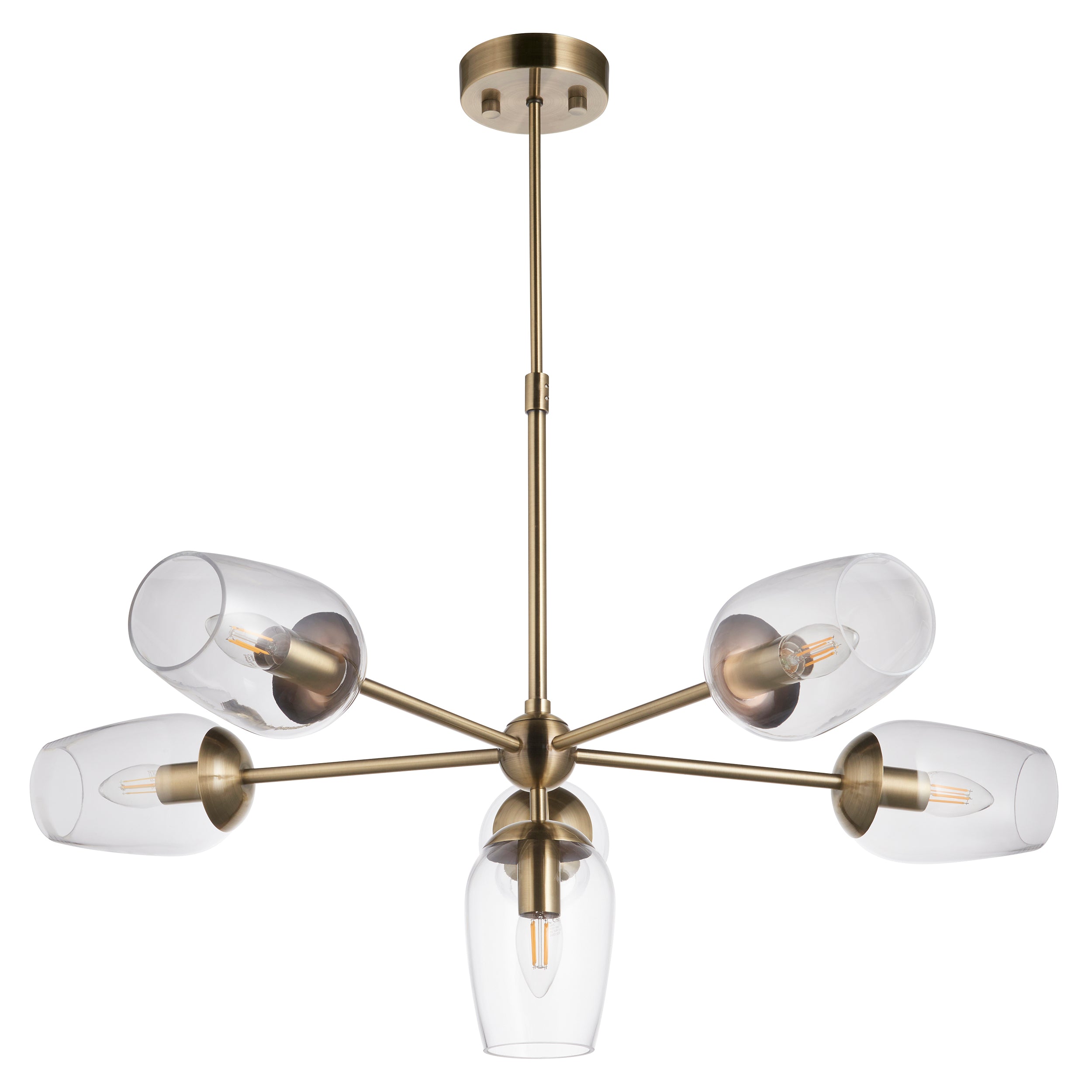 Endon Walton 6 Light Adjustable Pendant - Antique Brass Plate & Clear Glass