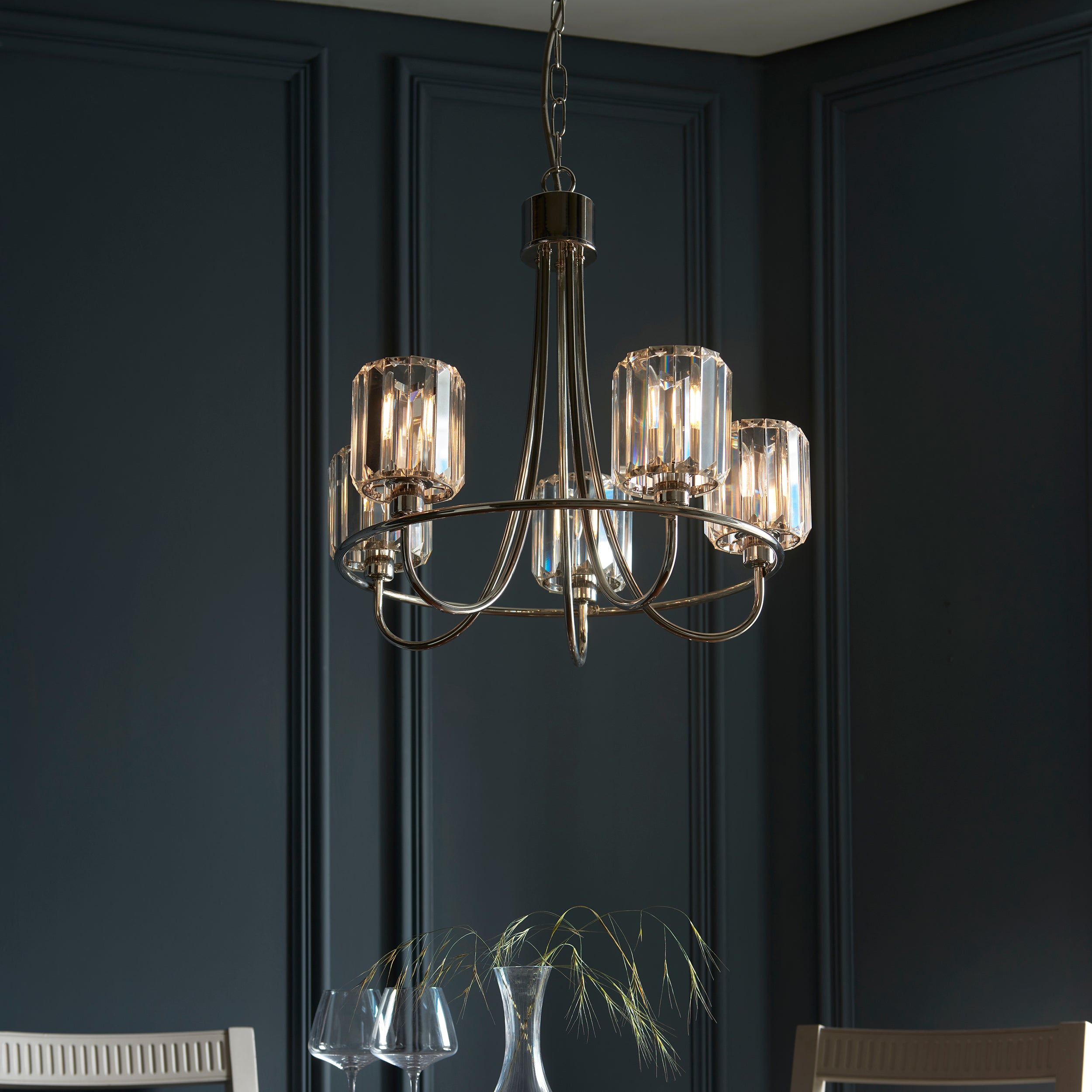 Endon Berenice 5 Light Pendant - Bright Nickel Plate & Clear Glass