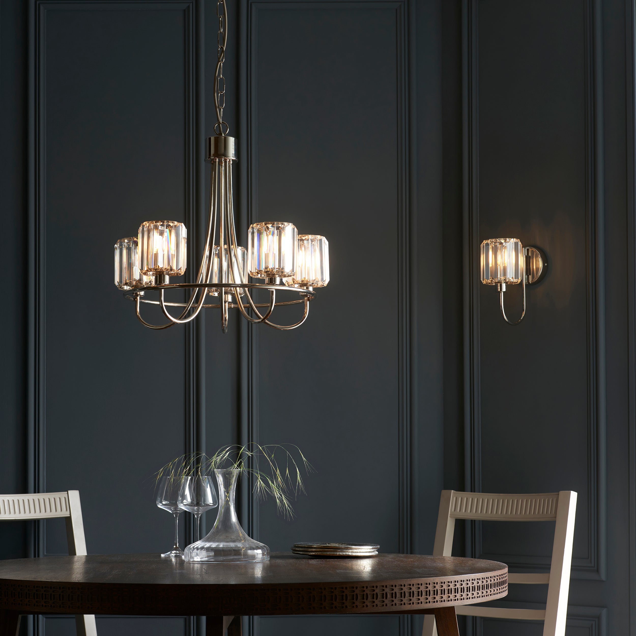 Endon Berenice 5 Light Pendant - Bright Nickel Plate & Clear Glass