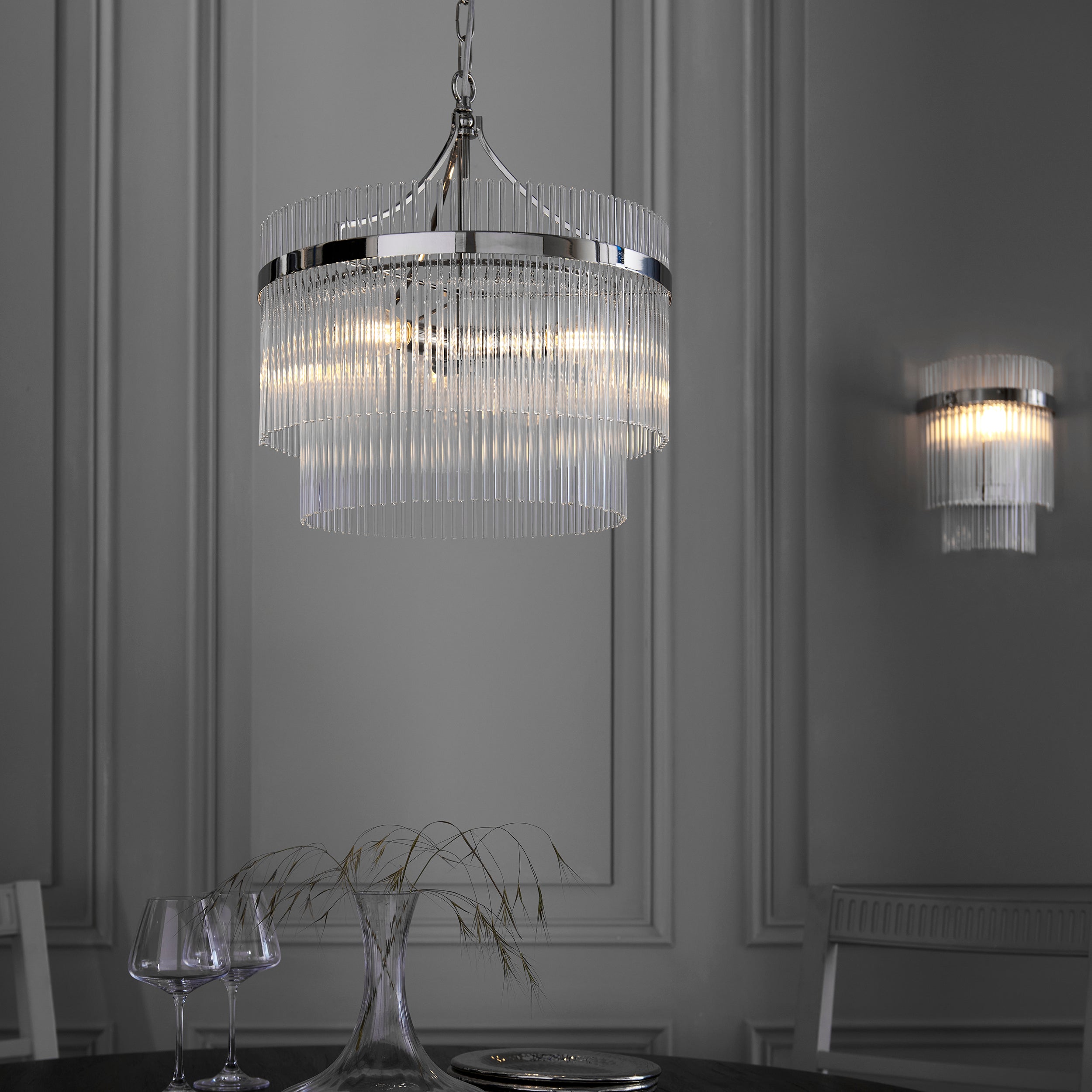 Endon Marietta 3 Light Pendant - Bright Nickel Plate & Clear Glass