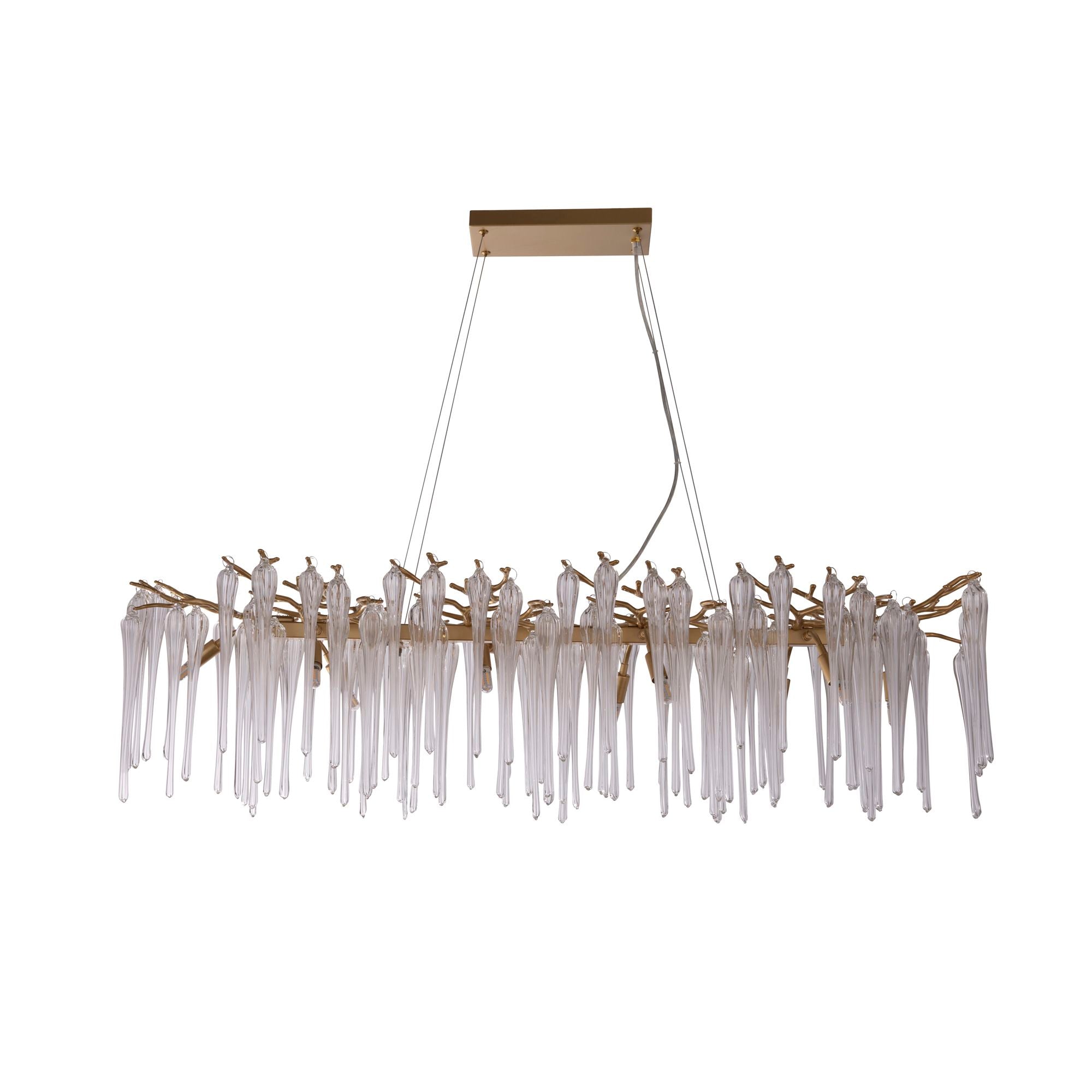 Searchlight Heritage 10 light diner bar pendant in gold with clear glass droplets, second studio shot showing the warm glow through the glass