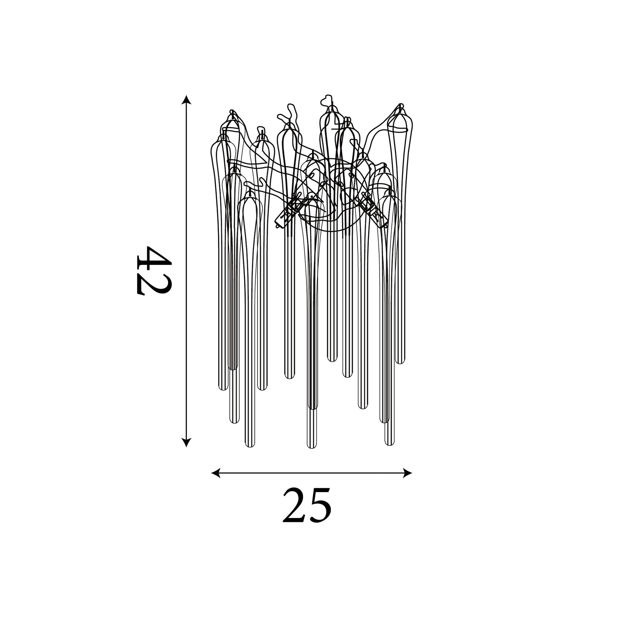 Technical line drawing of the Searchlight Heritage 2 light wall light showing 42cm height and 25cm width