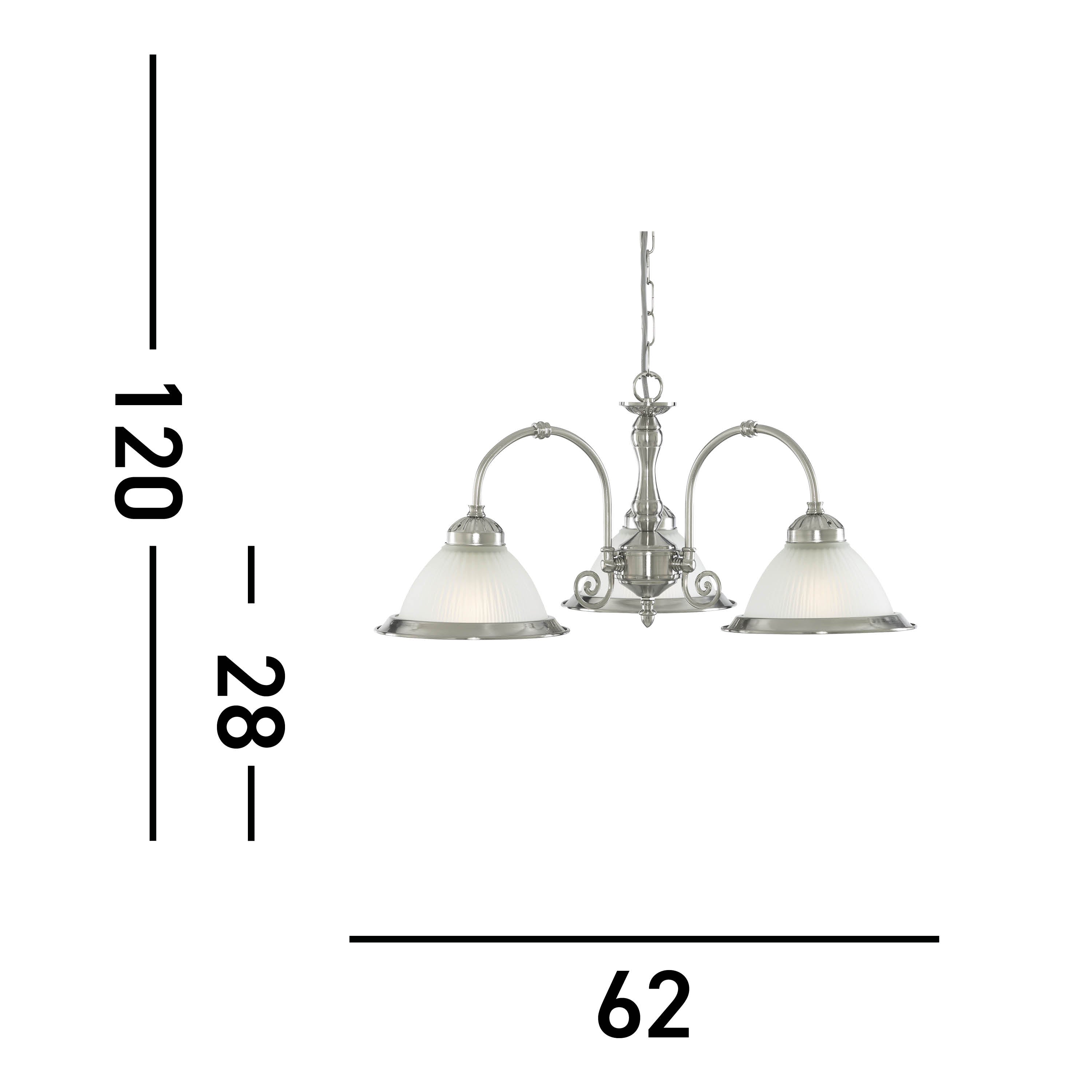 Searchlight Aintree 3 Light Ceiling Light - Satin Silver & Acid Glass
