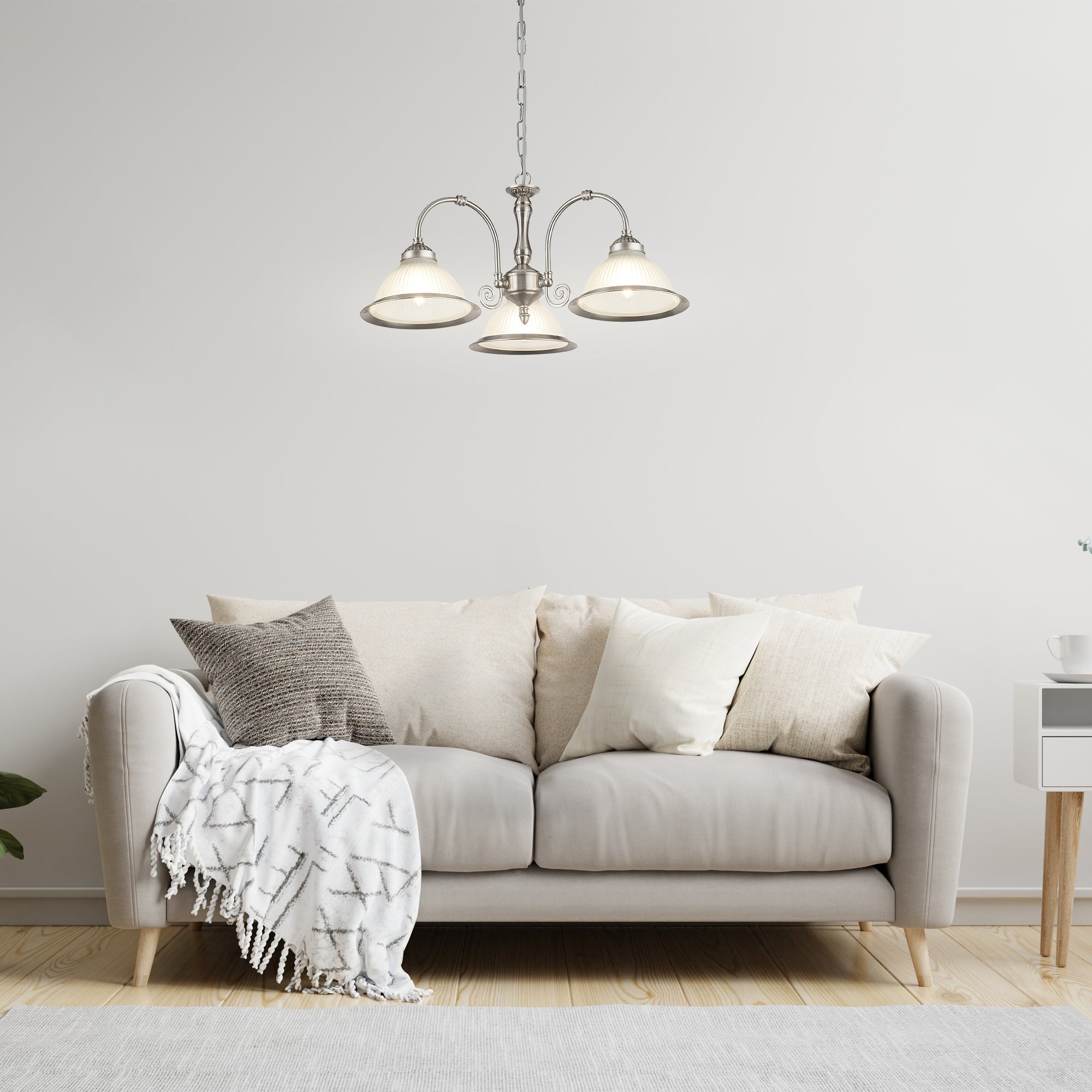 Searchlight Aintree 3 Light Ceiling Light - Satin Silver & Acid Glass