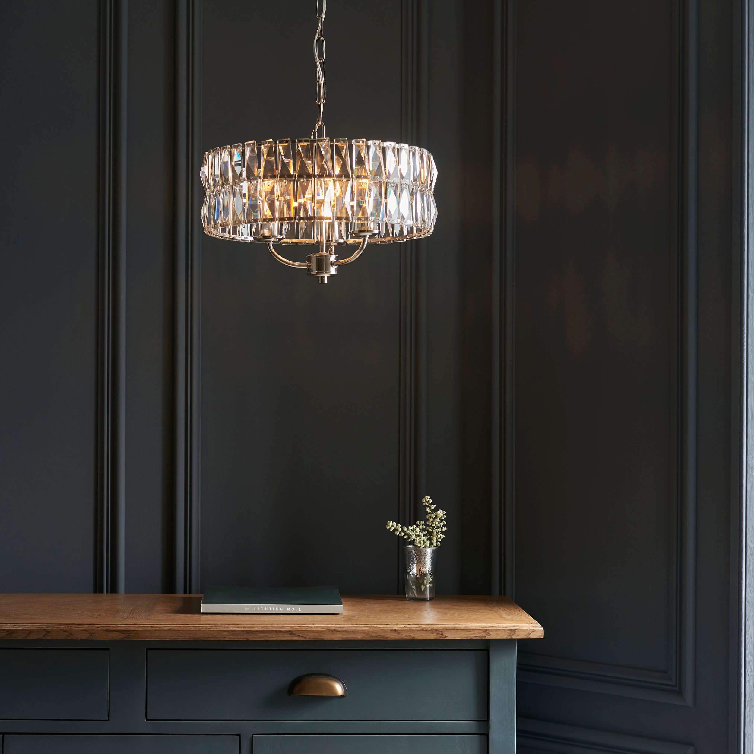 Endon Clifton 3 Light Pendant - Bright Nickel Plate & Clear Crystal Glass
