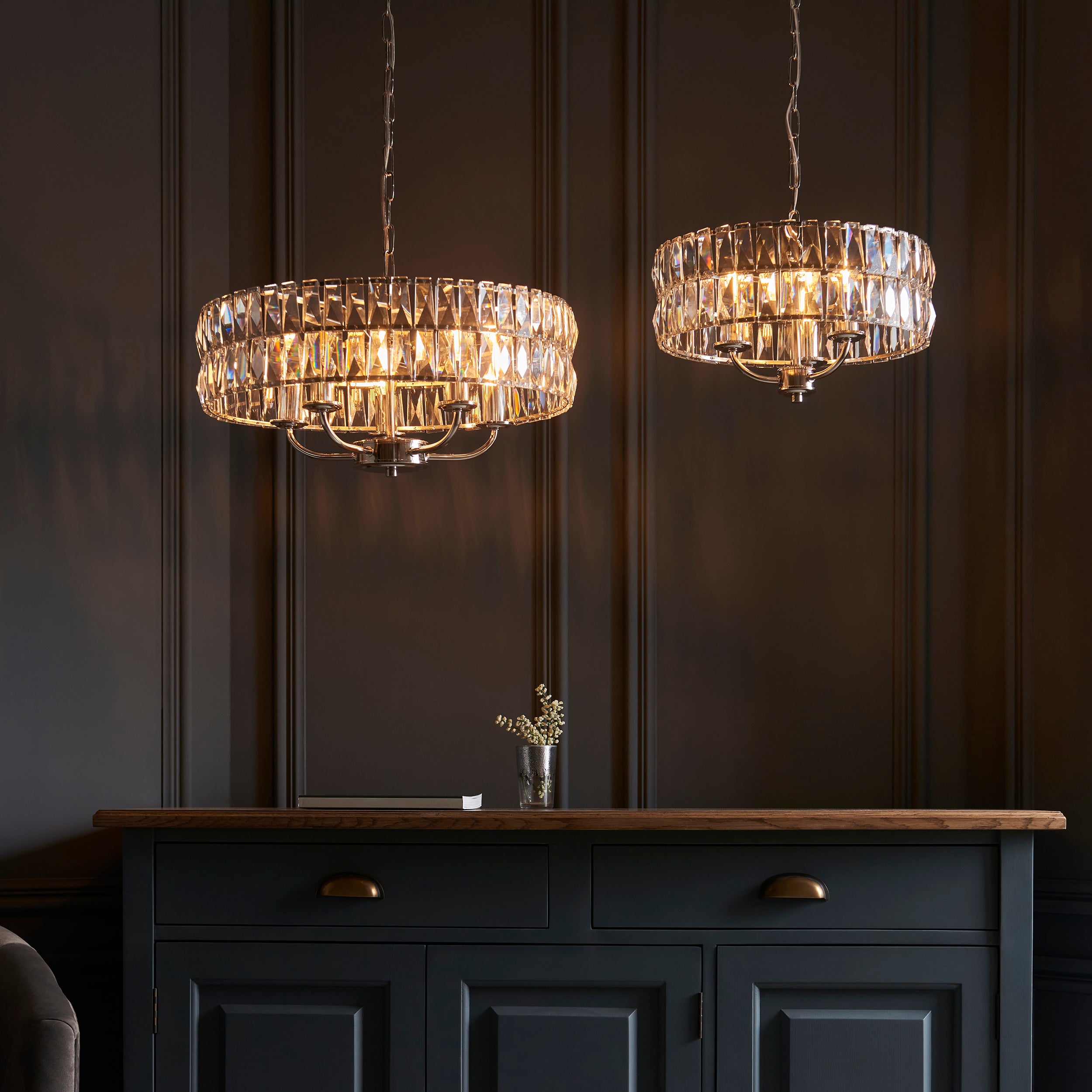 Endon Clifton 3 Light Pendant - Bright Nickel Plate & Clear Crystal Glass