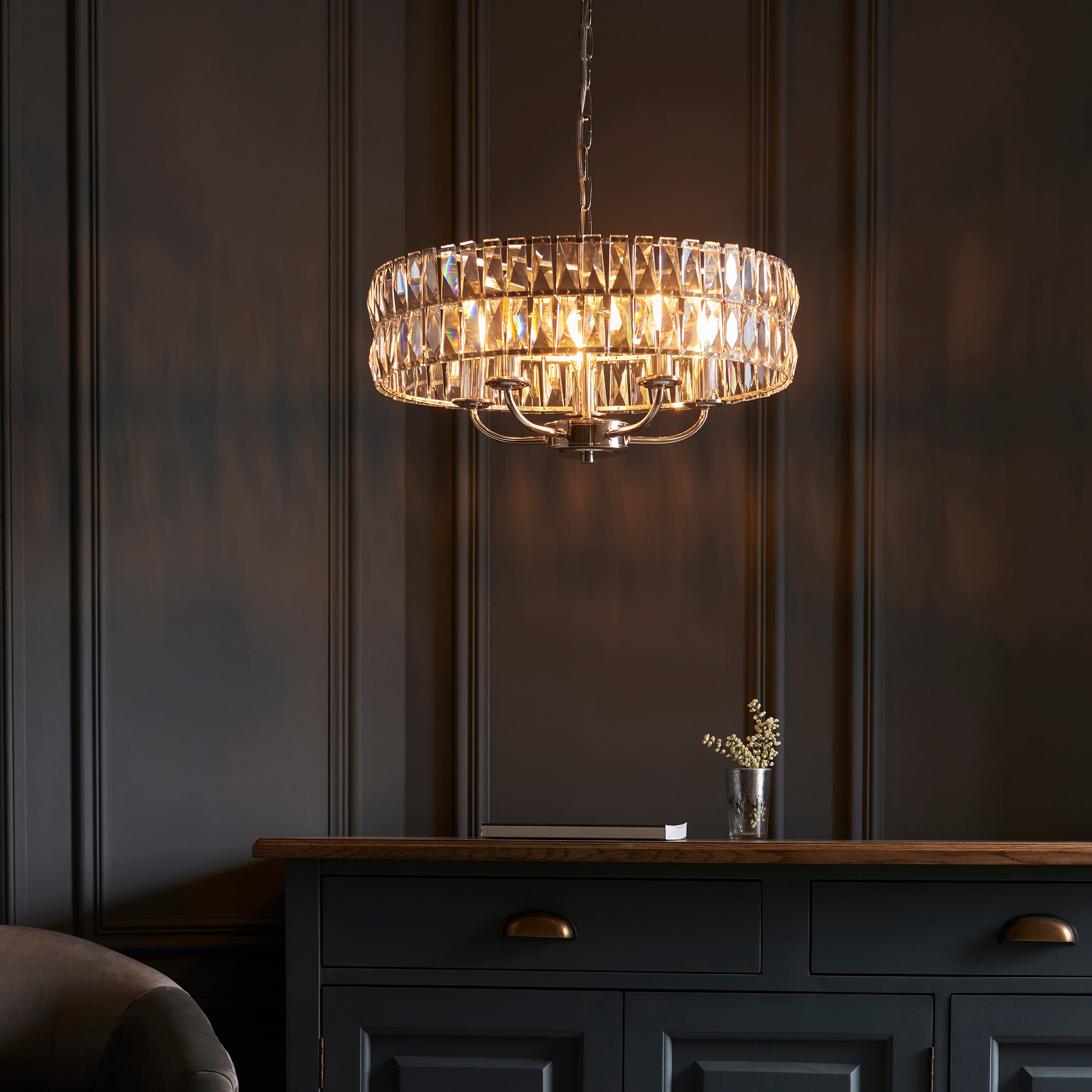 Endon Clifton 5 Light Pendant - Bright Nickel Plate & Clear Crystal Glass