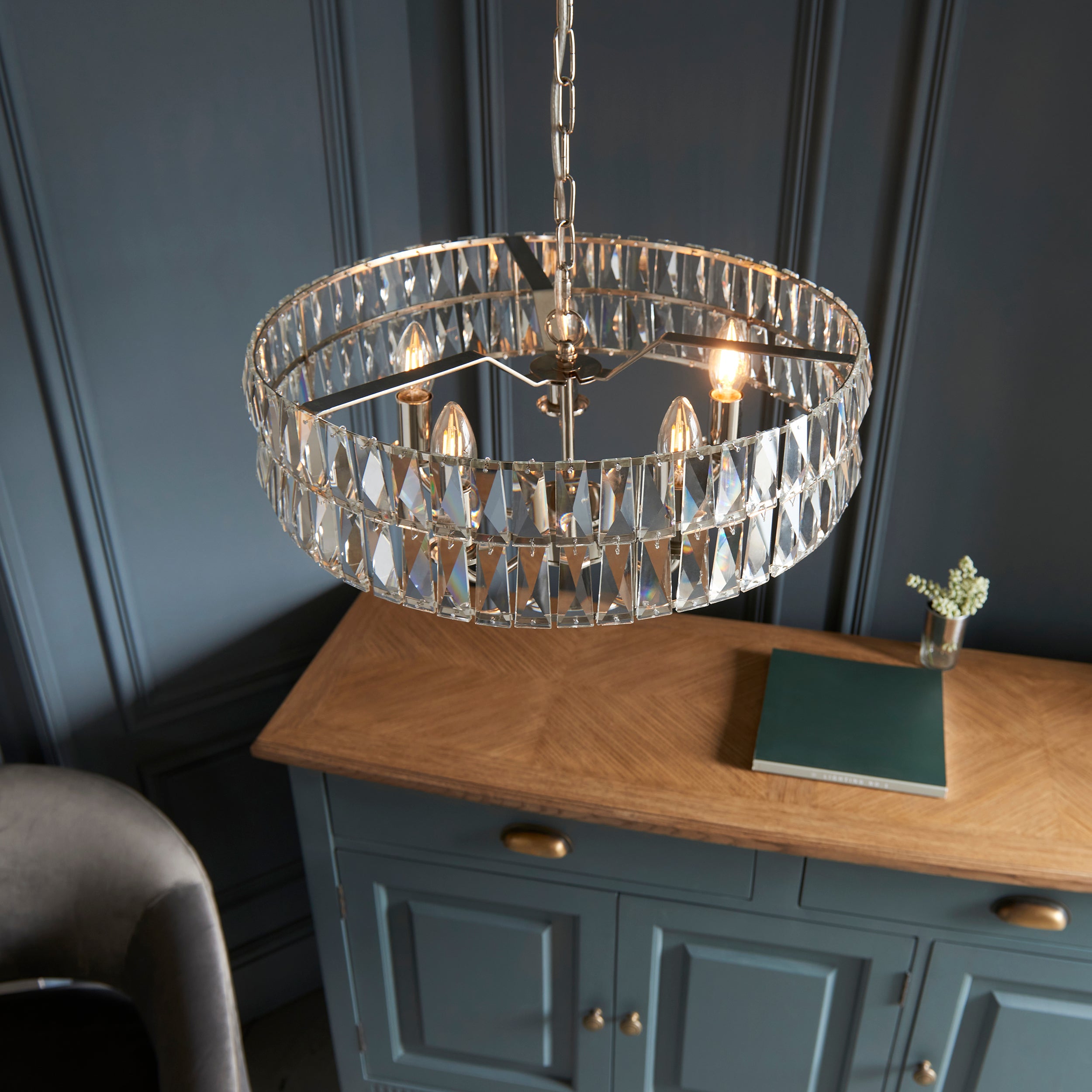Endon Clifton 5 Light Pendant - Bright Nickel Plate & Clear Crystal Glass