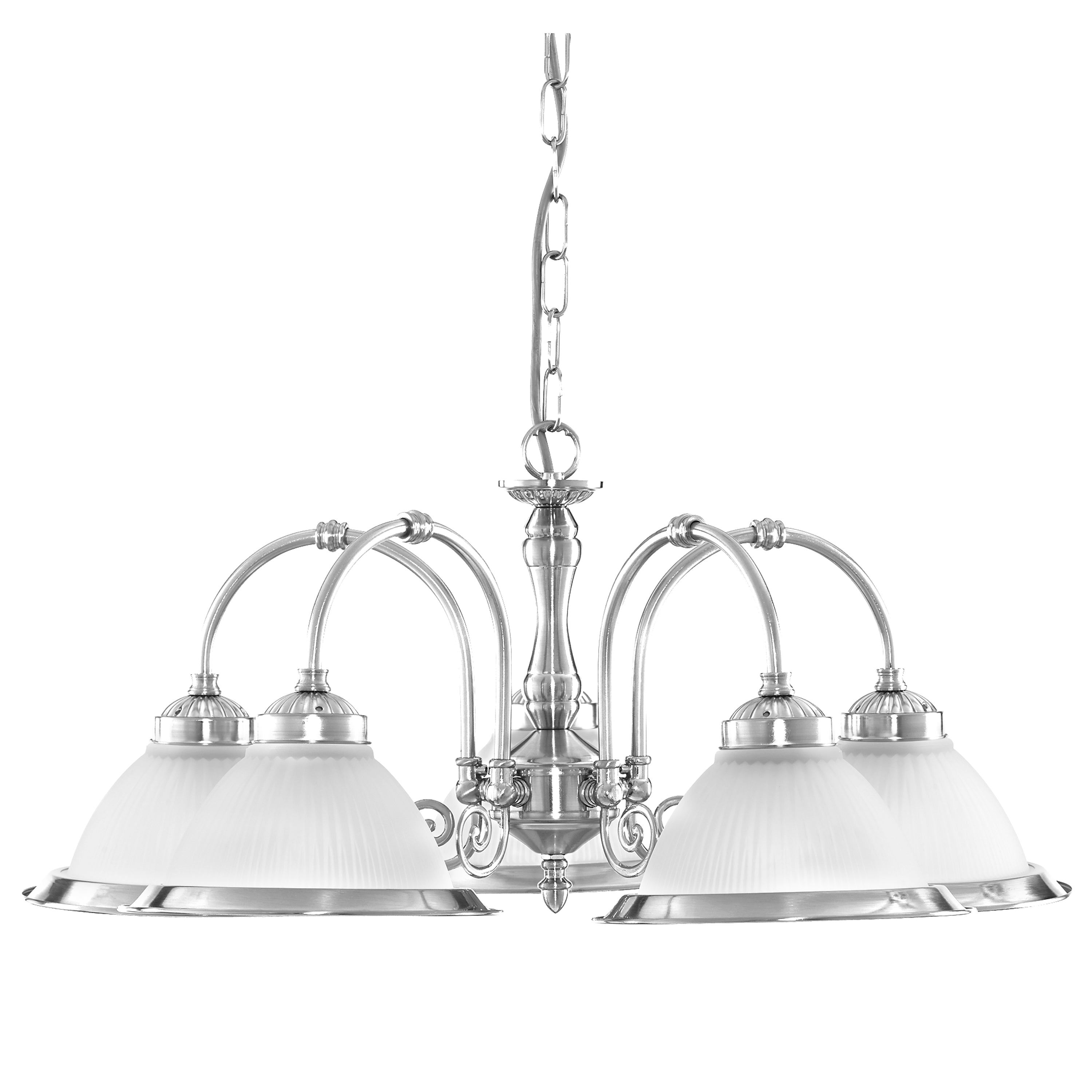 Searchlight Aintree 5 Light Ceiling Light - Satin Silver & Acid Glass