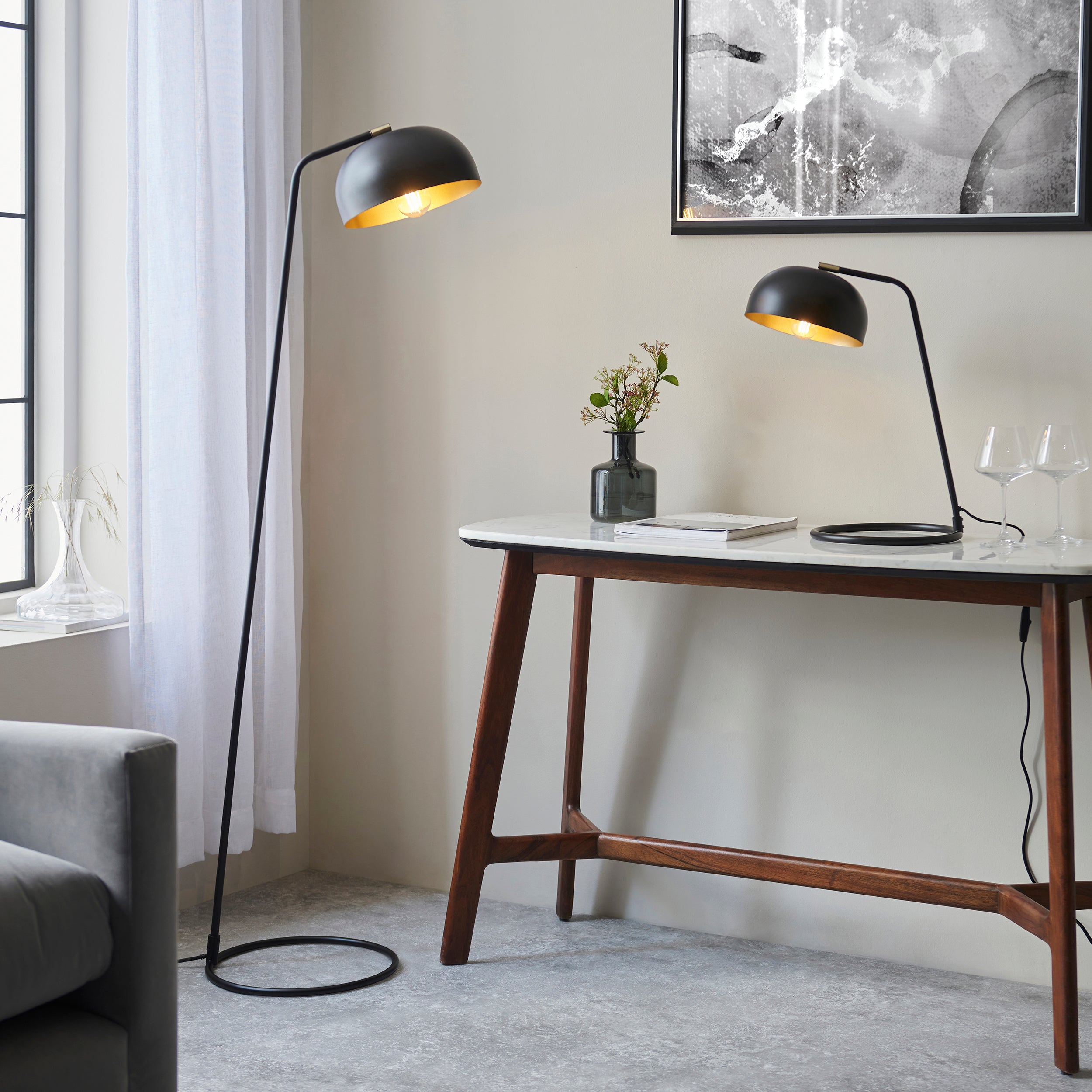 Endon Brair New Single Table Light - Matt Black & Antique Brass Paint