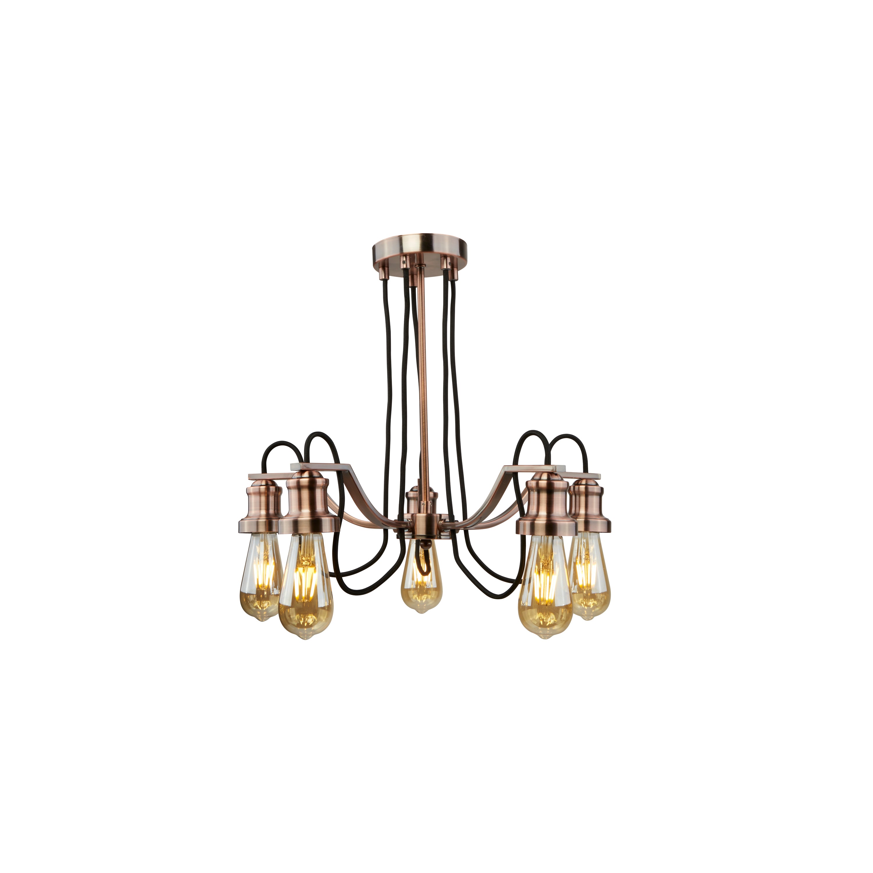 Searchlight Oban 5 Light Pendant - Antique Copper & Black Braided Cable
