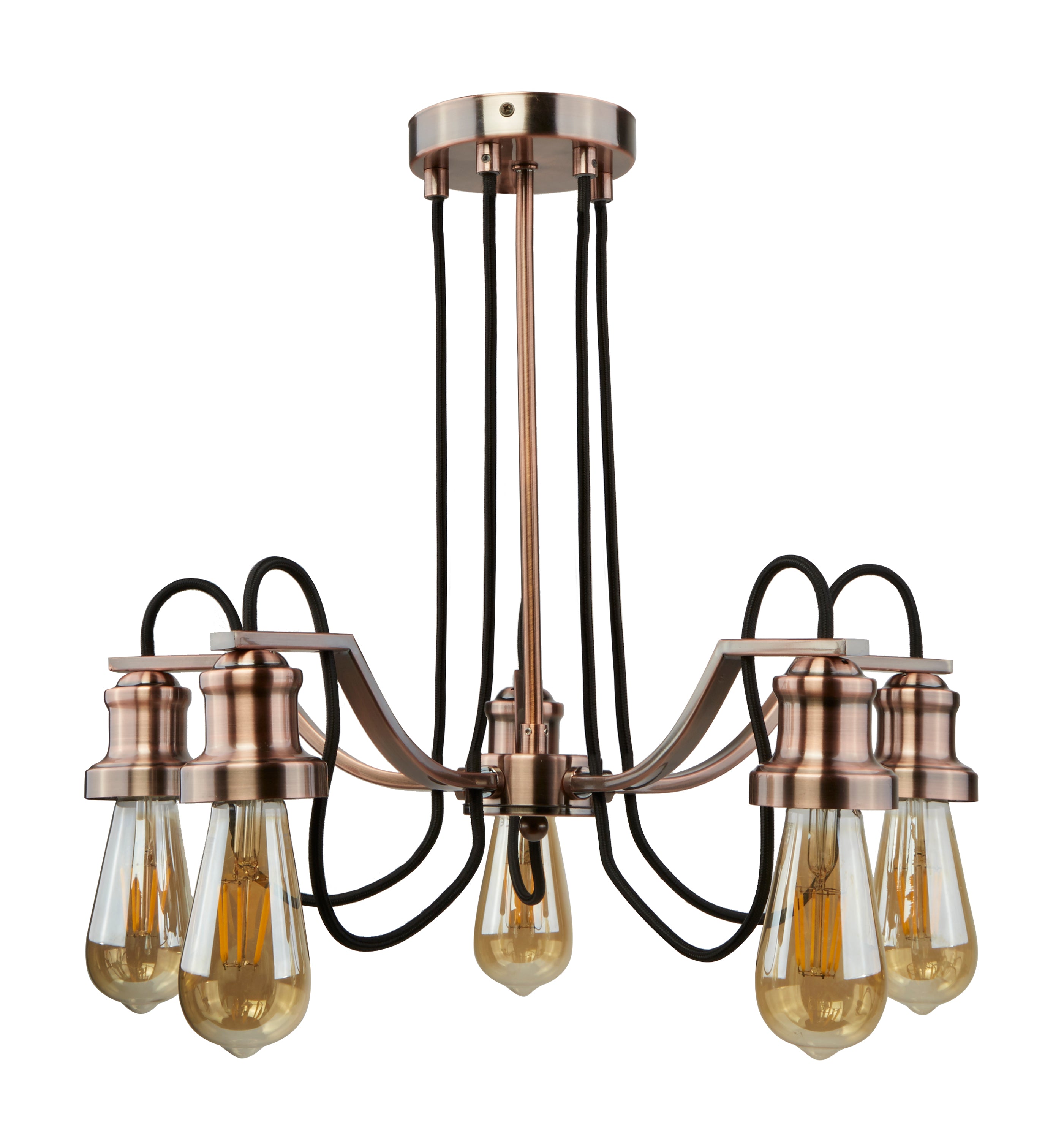 Searchlight Oban 5 Light Pendant - Antique Copper & Black Braided Cable