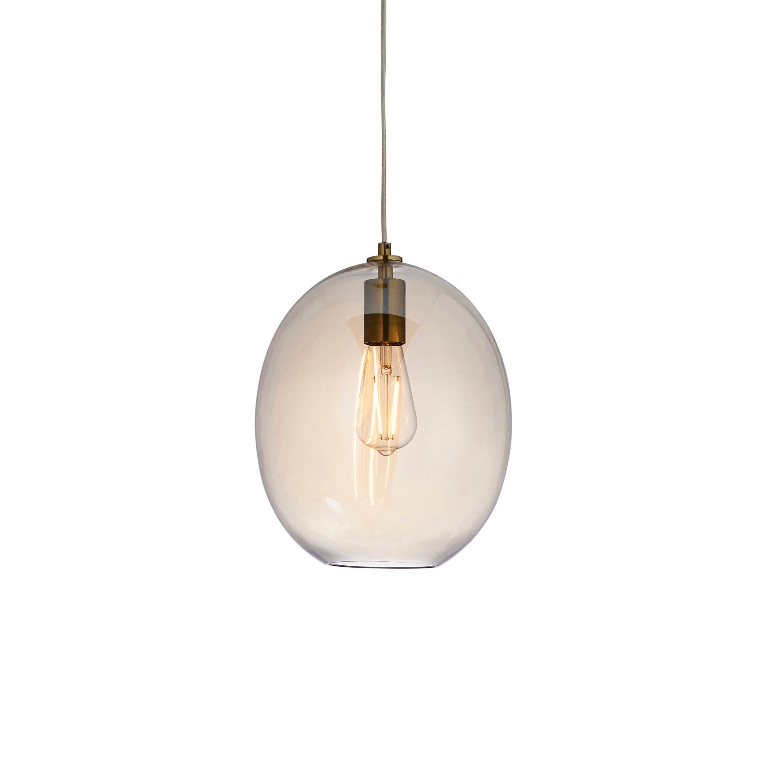 Endon Kelda Oval Single Pendant - Satin Brass Plate & Champagne Lustre Glass