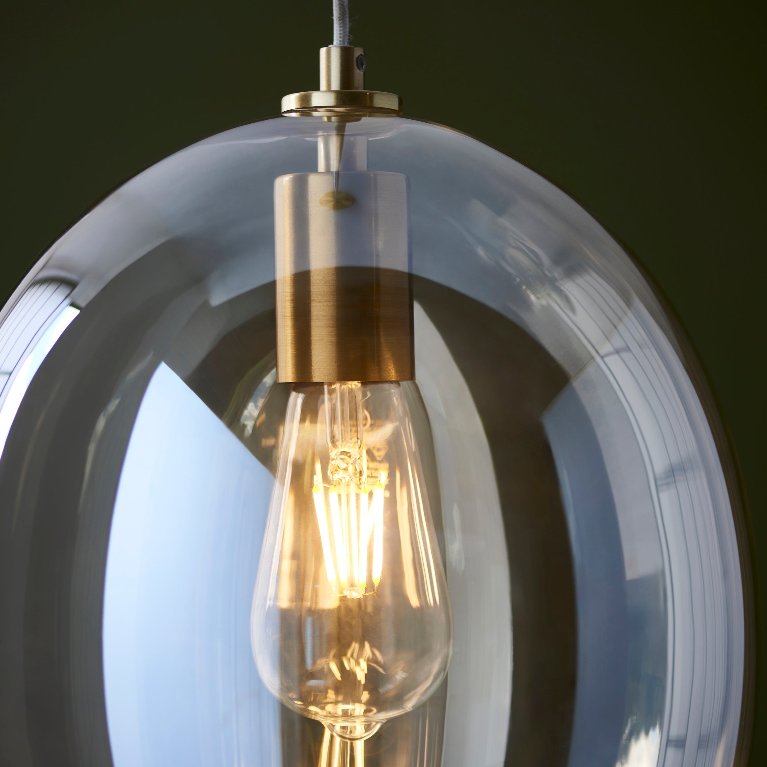 Endon Kelda Oval Single Pendant - Satin Brass Plate & Champagne Lustre Glass