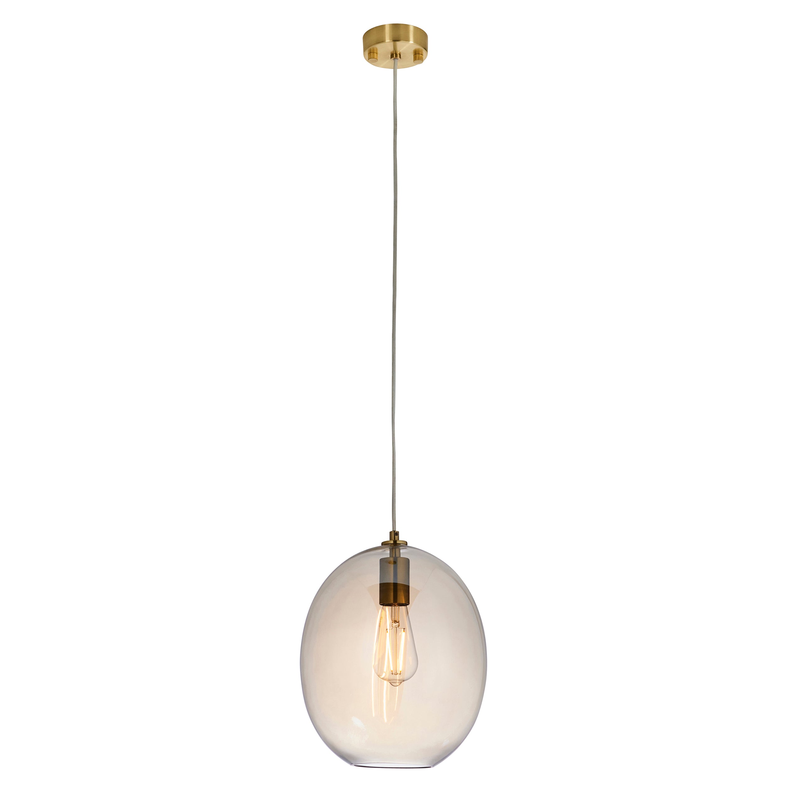 Endon Kelda Oval Single Pendant - Satin Brass Plate & Champagne Lustre Glass