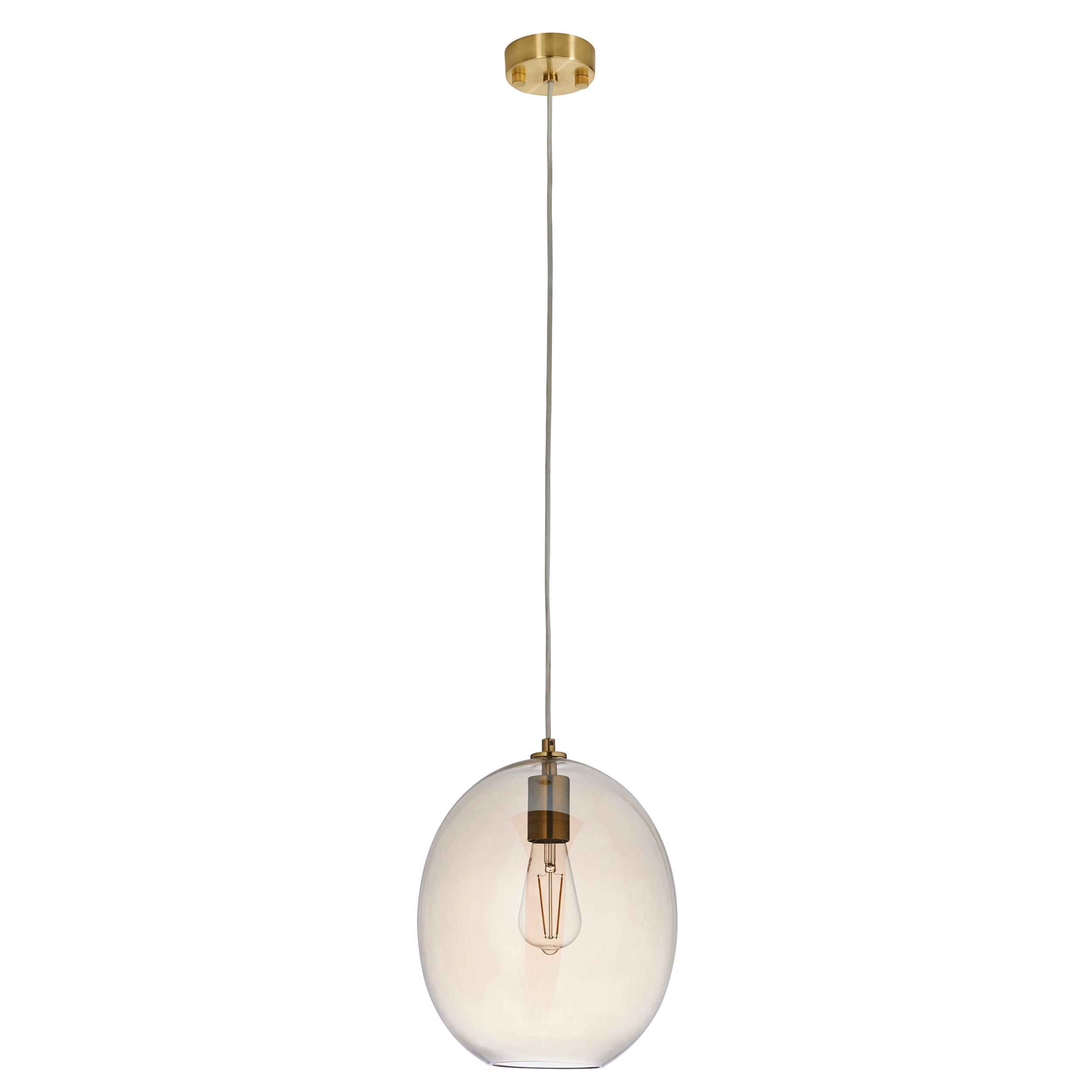 Endon Kelda Oval Single Pendant - Satin Brass Plate & Champagne Lustre Glass