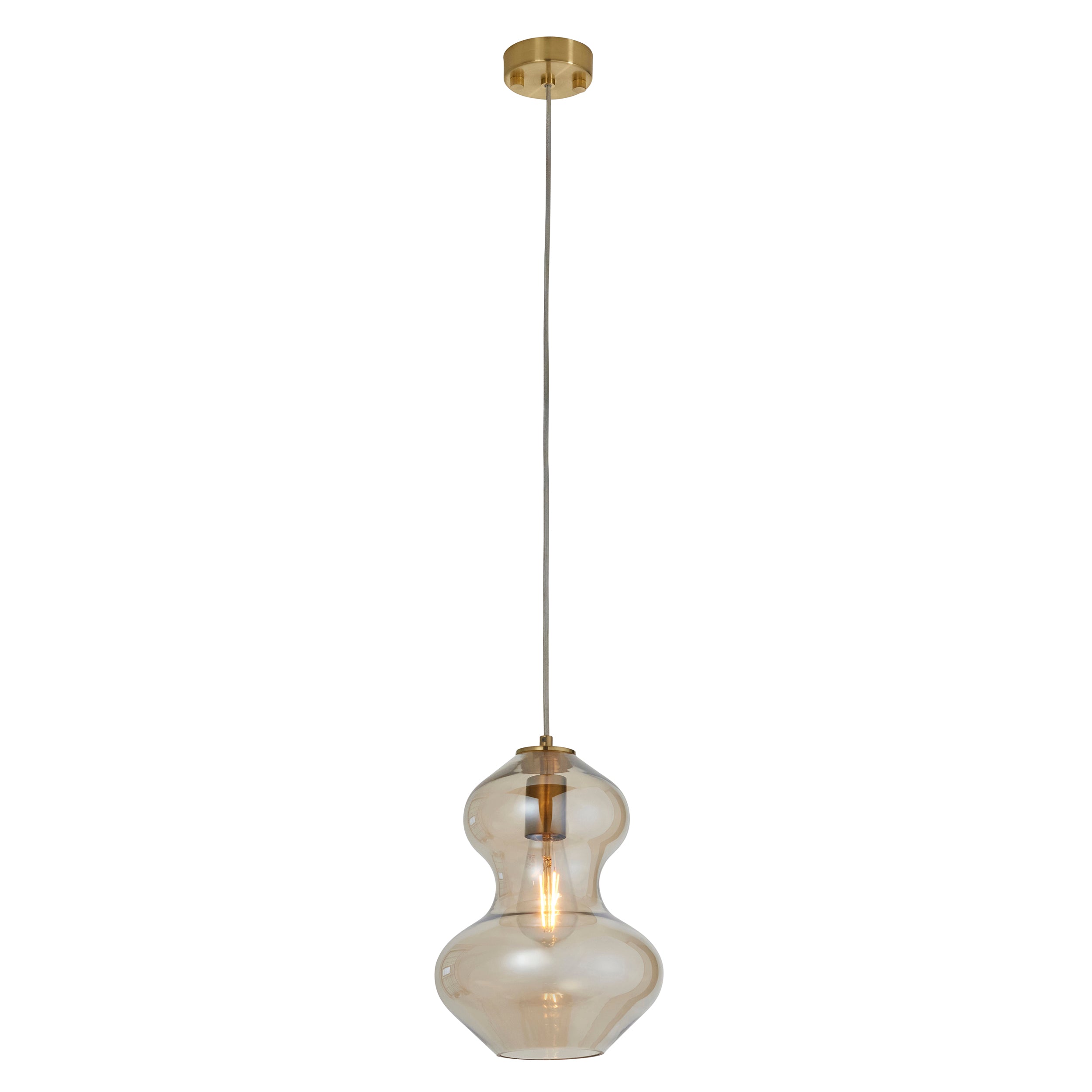 Endon Kelda Shaped Single Pendant - Satin Brass Plate & Champagne Lustre Glass