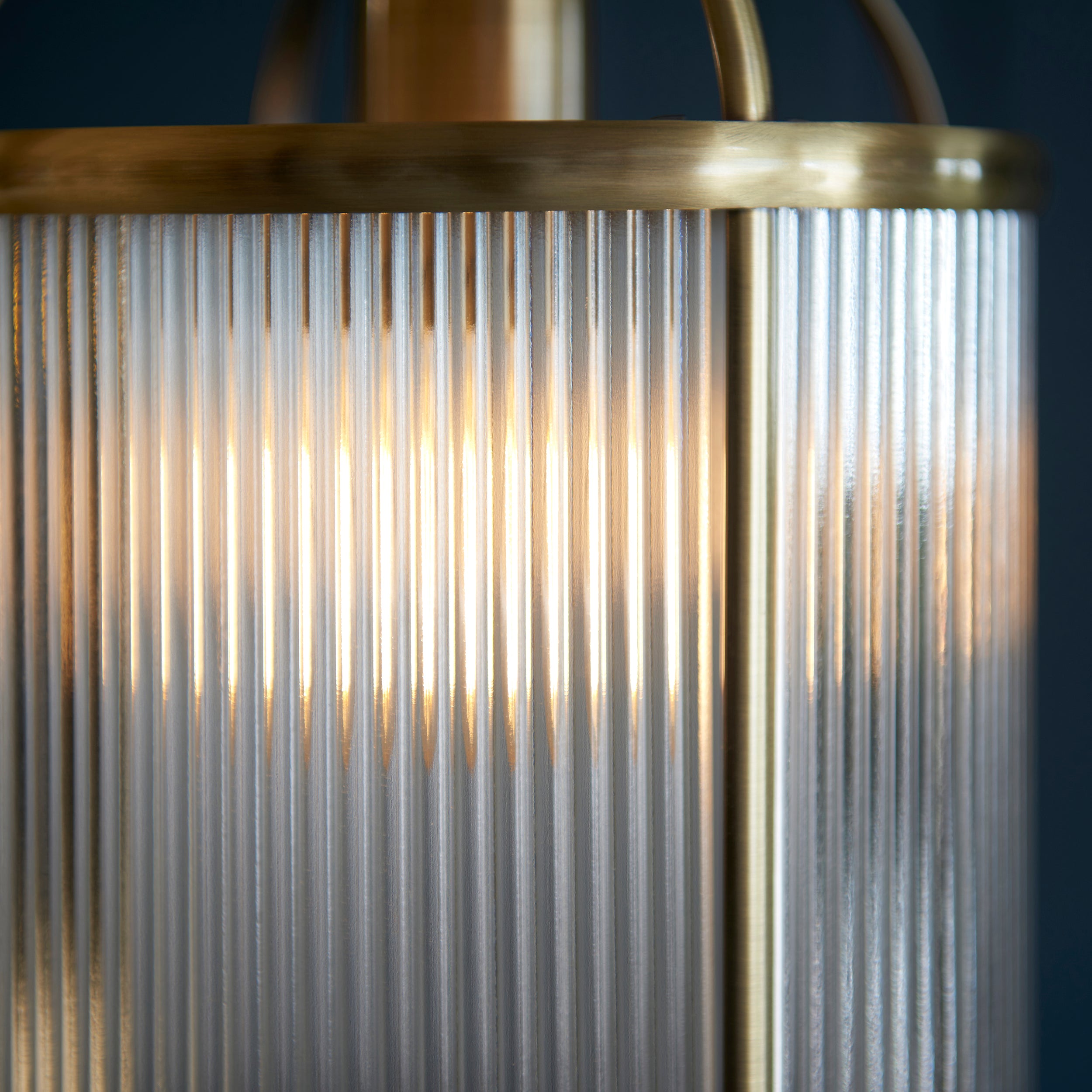 Endon Lambeth Ribbed Single Pendant - Antique Brass Plate & Clear Ribbed Glass