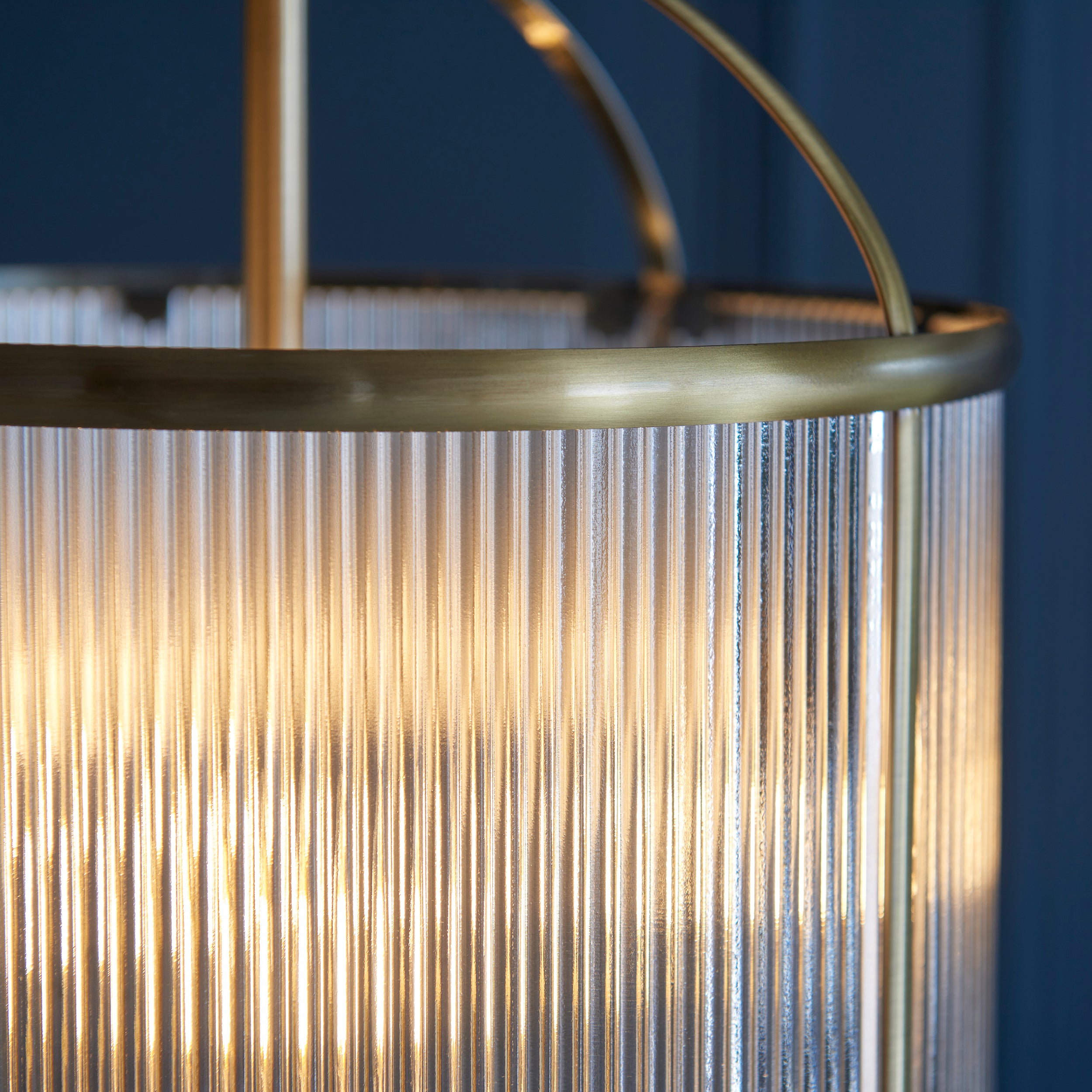 Endon Lambeth Ribbed 4 Light Pendant - Antique Brass Plate & Clear Ribbed Glass