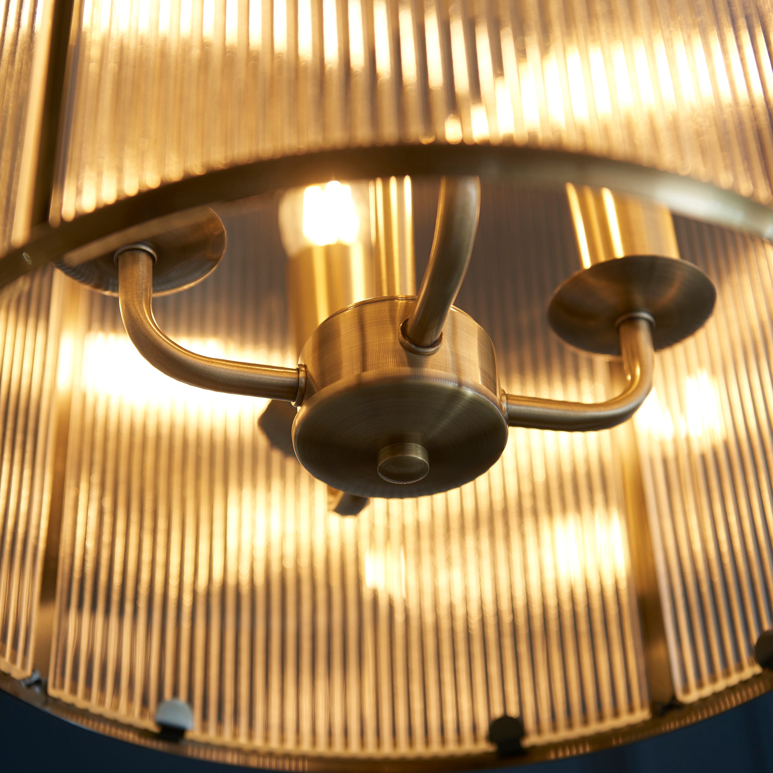 Endon Lambeth Ribbed 4 Light Pendant - Antique Brass Plate & Clear Ribbed Glass