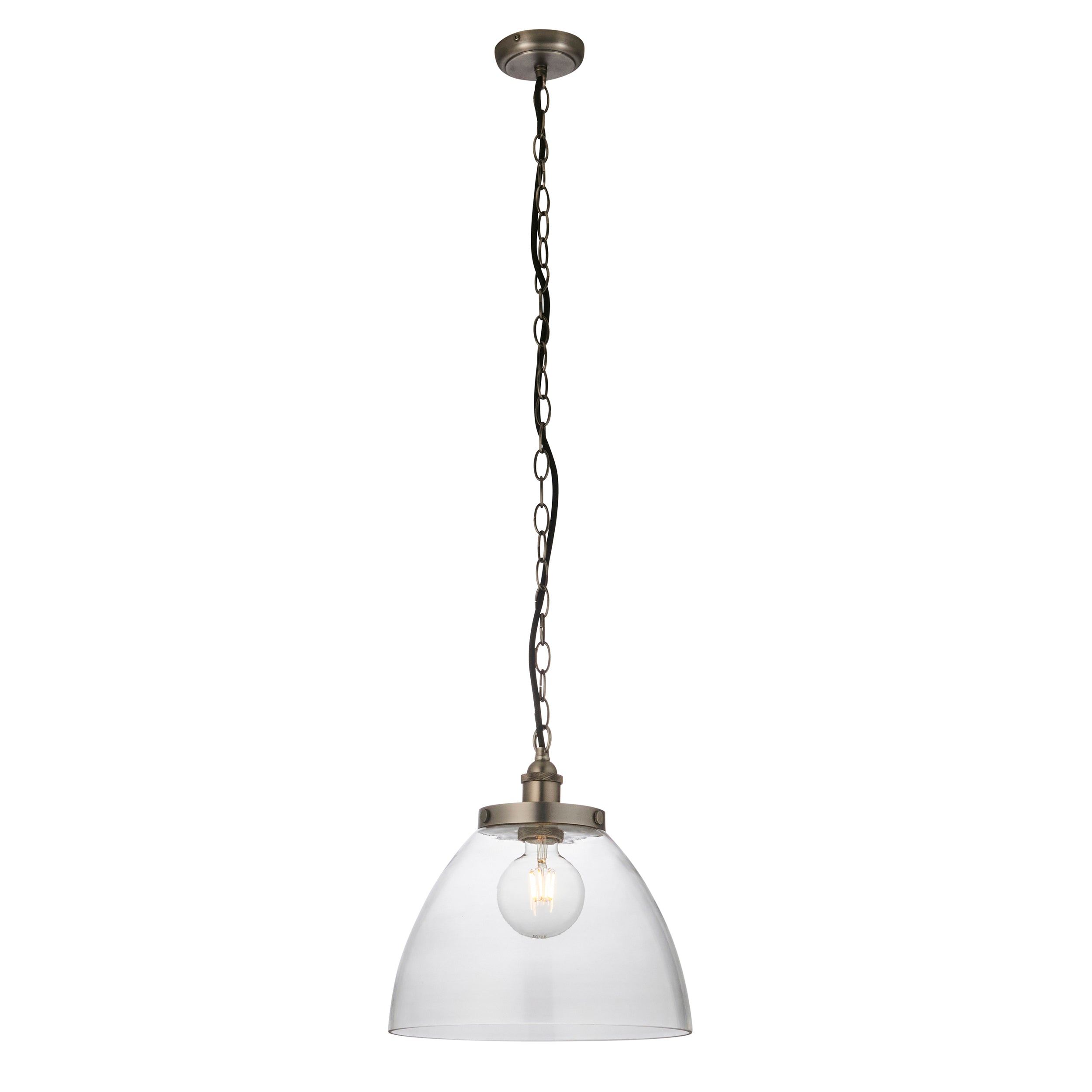 Endon Hansen Grand Single Pendant - Brushed Silver Paint & Clear Glass