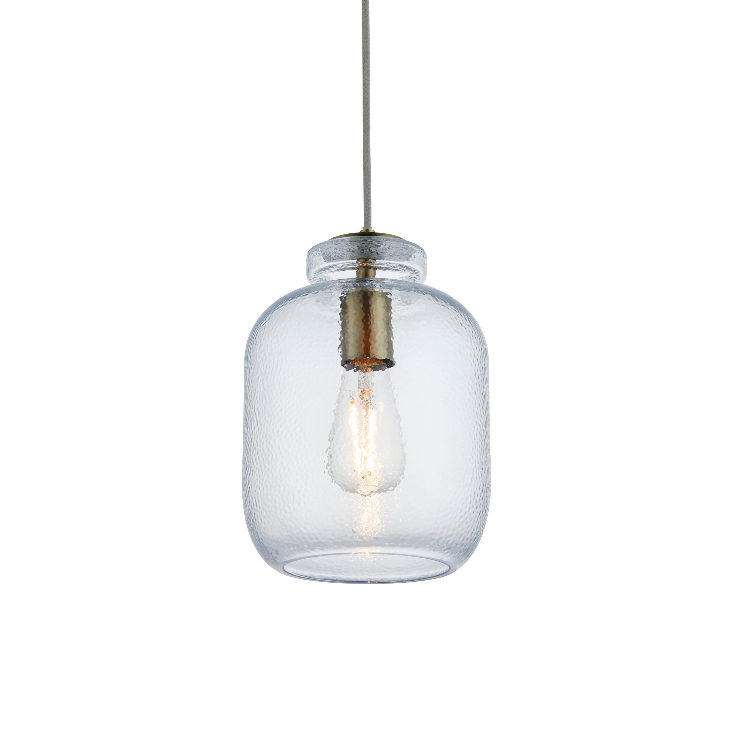 Endon Lyra Single Pendant - Clear textured Glass & Antique Brass Plate