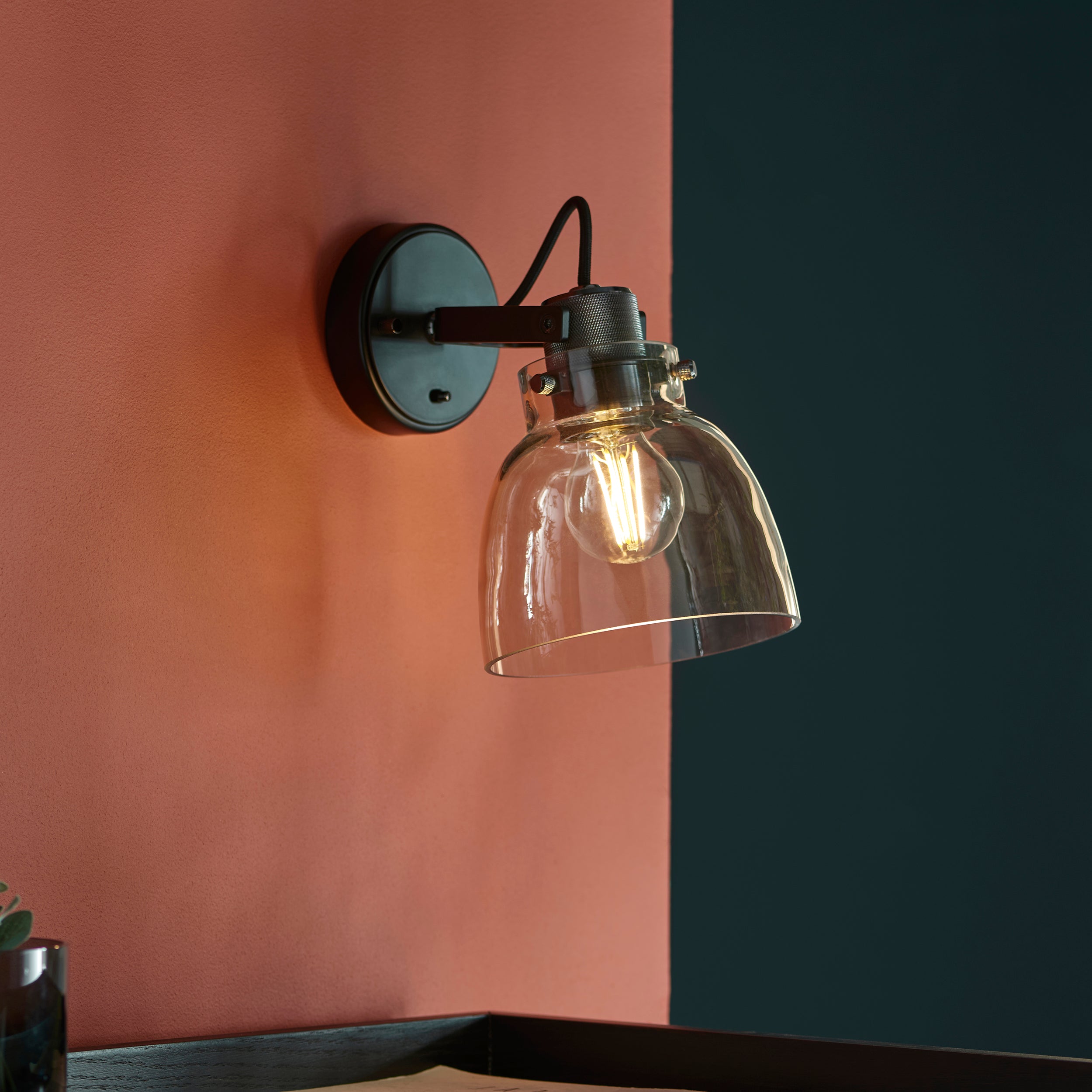Endon Pitch 1 Light Wall Fitting - Black Chrome & Tinted Glass