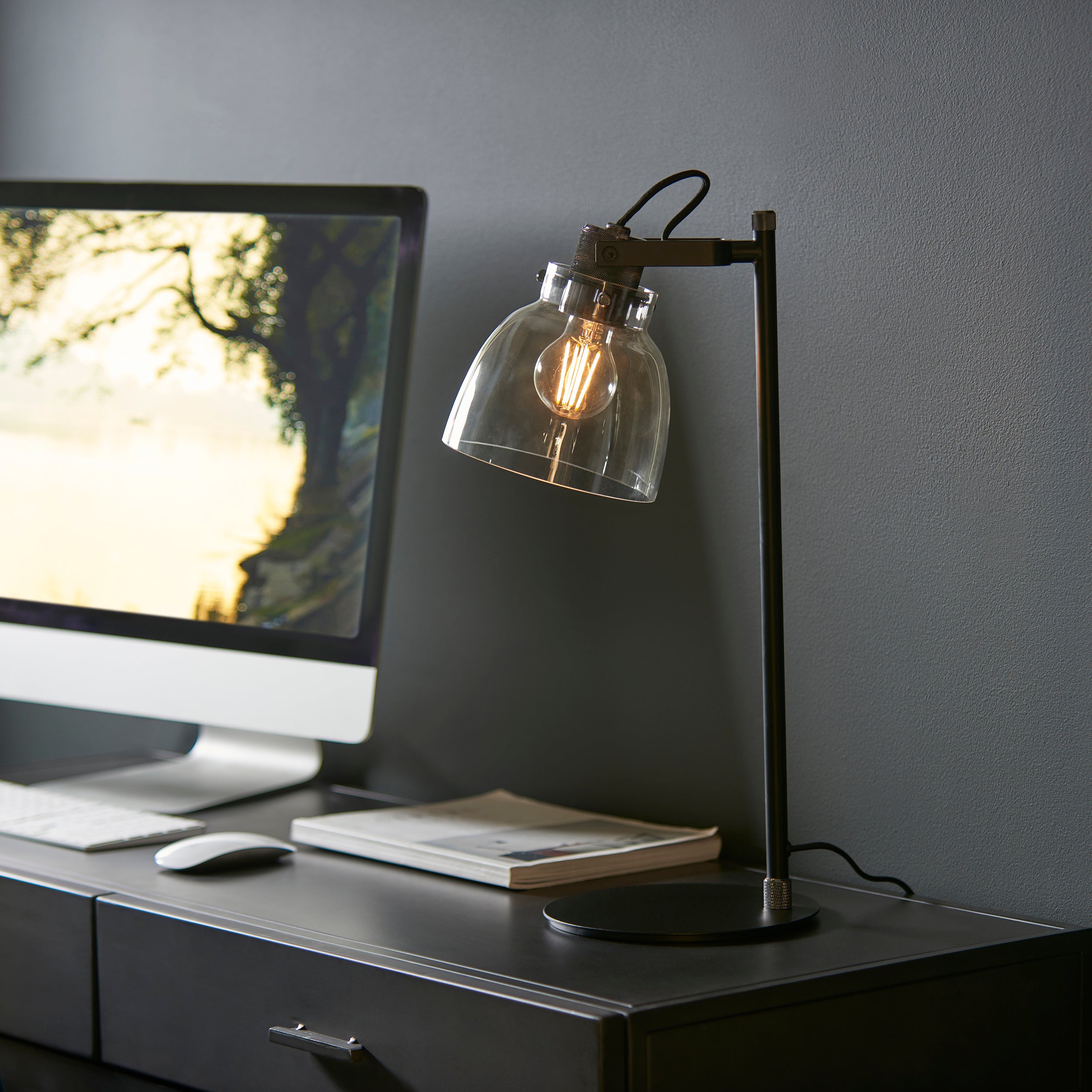 Endon Pitch 1 Light Table Lamp - Black Chrome & Tinted Glass