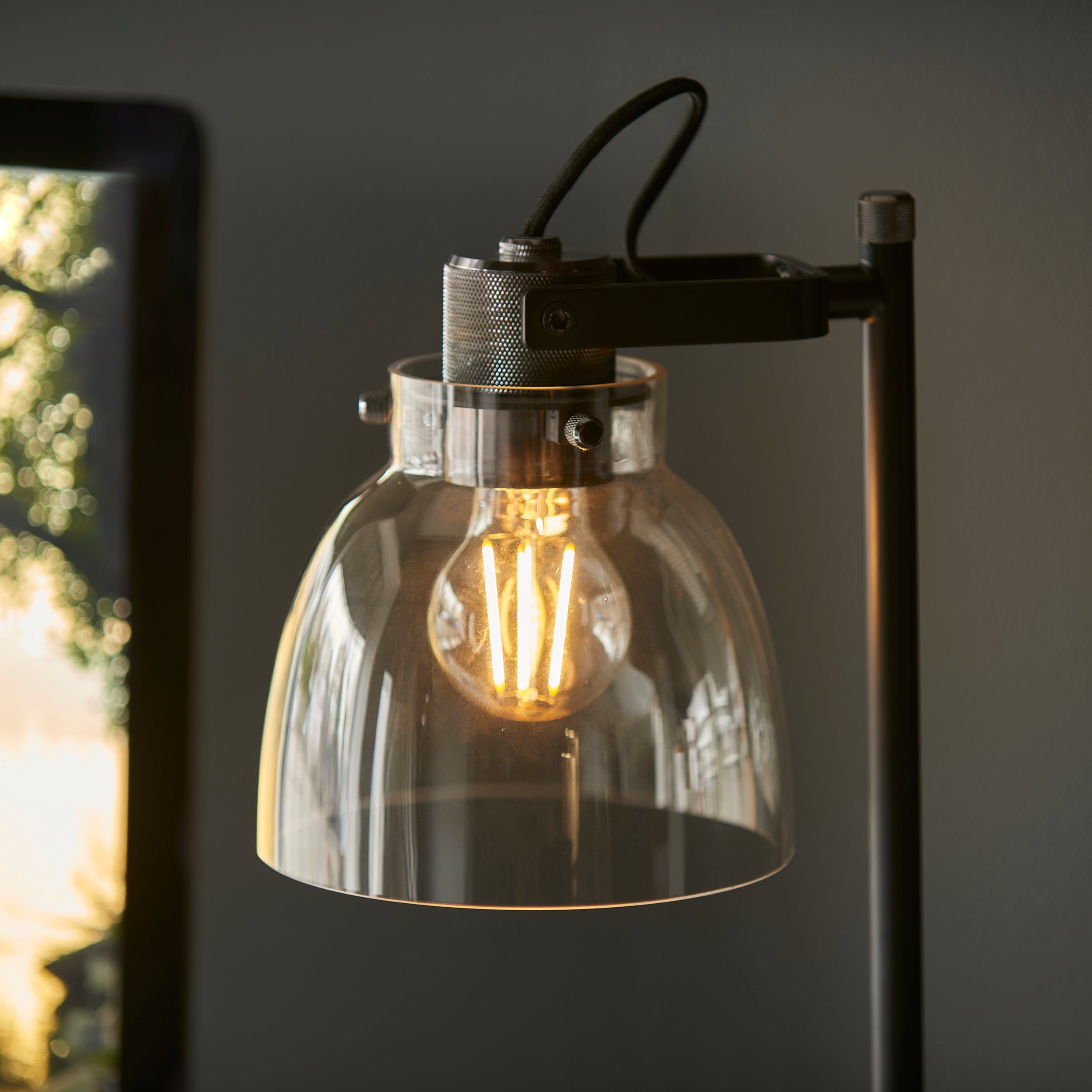 Endon Pitch 1 Light Table Lamp - Black Chrome & Tinted Glass
