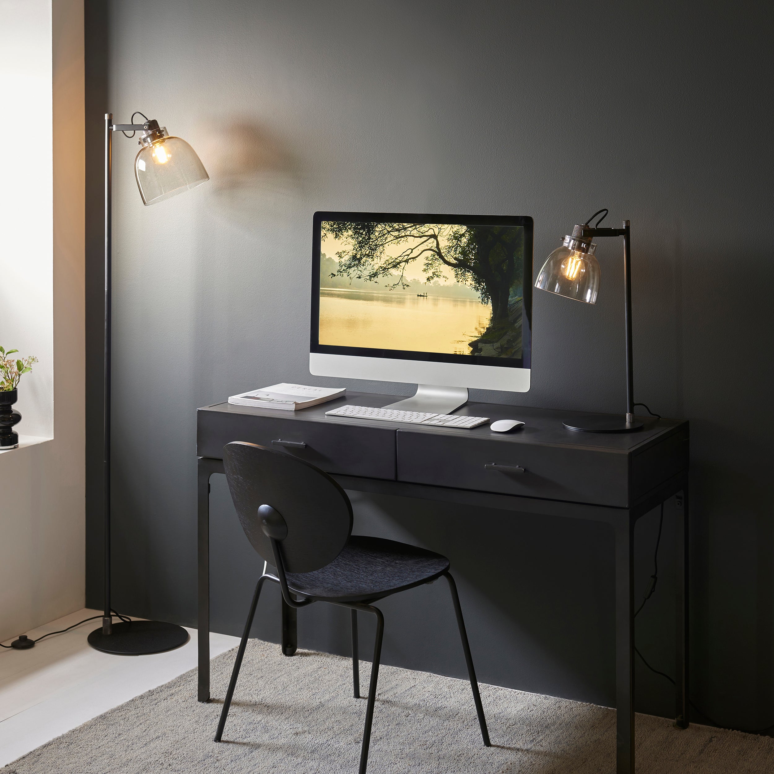 Endon Pitch 1 Light Table Lamp - Black Chrome & Tinted Glass