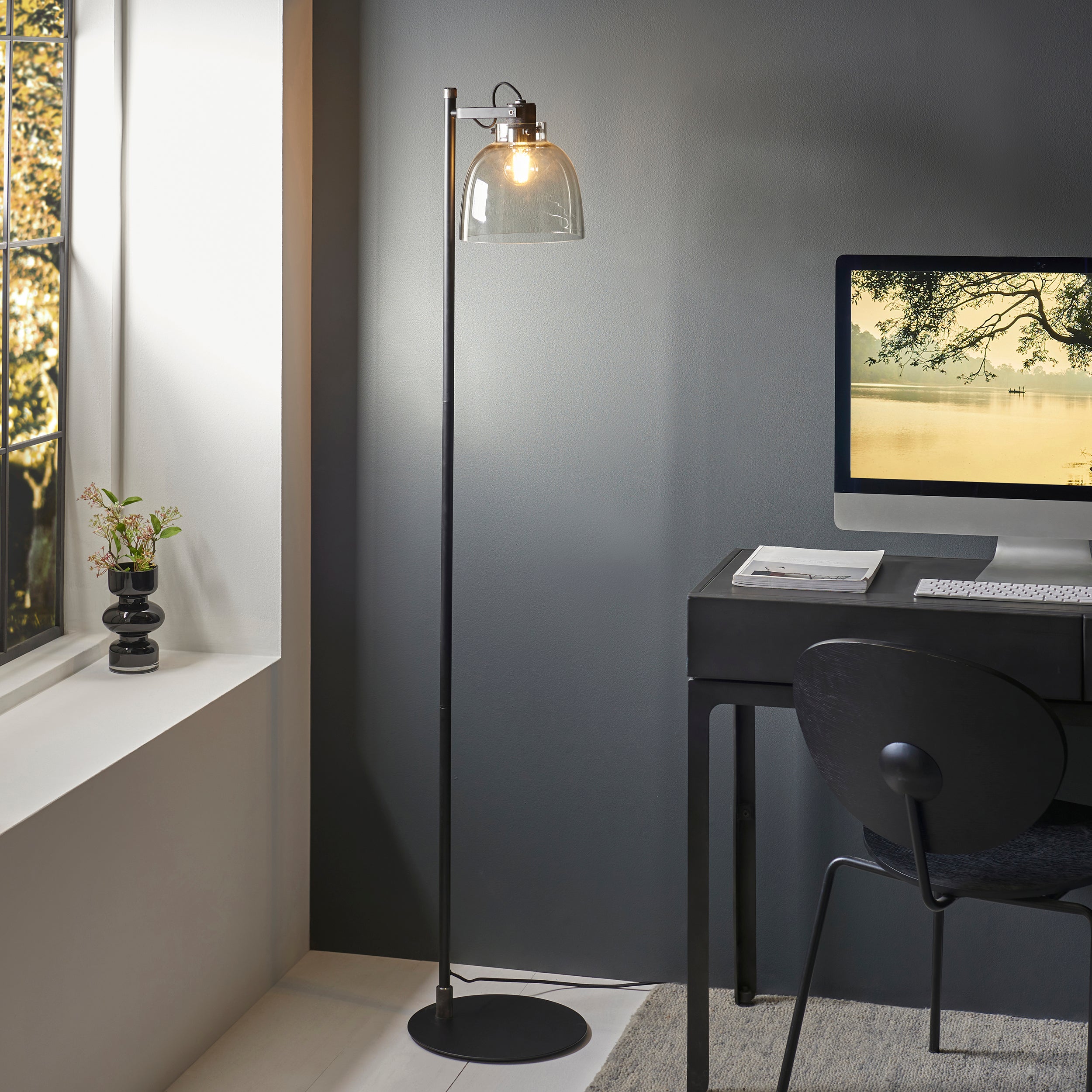 Endon Pitch 1 Light Floor Lamp - Black Chrome & Tinted Glass