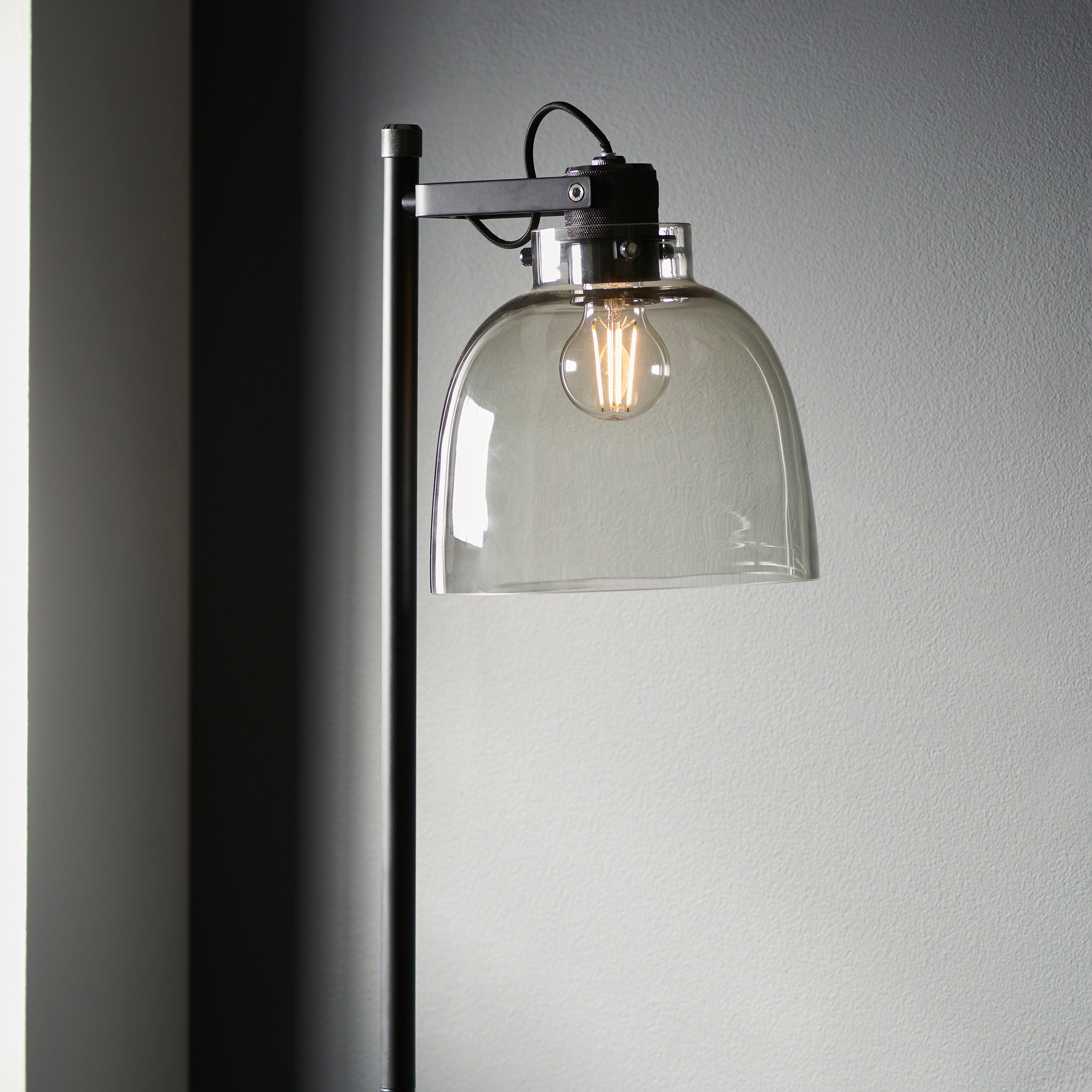 Endon Pitch 1 Light Floor Lamp - Black Chrome & Tinted Glass