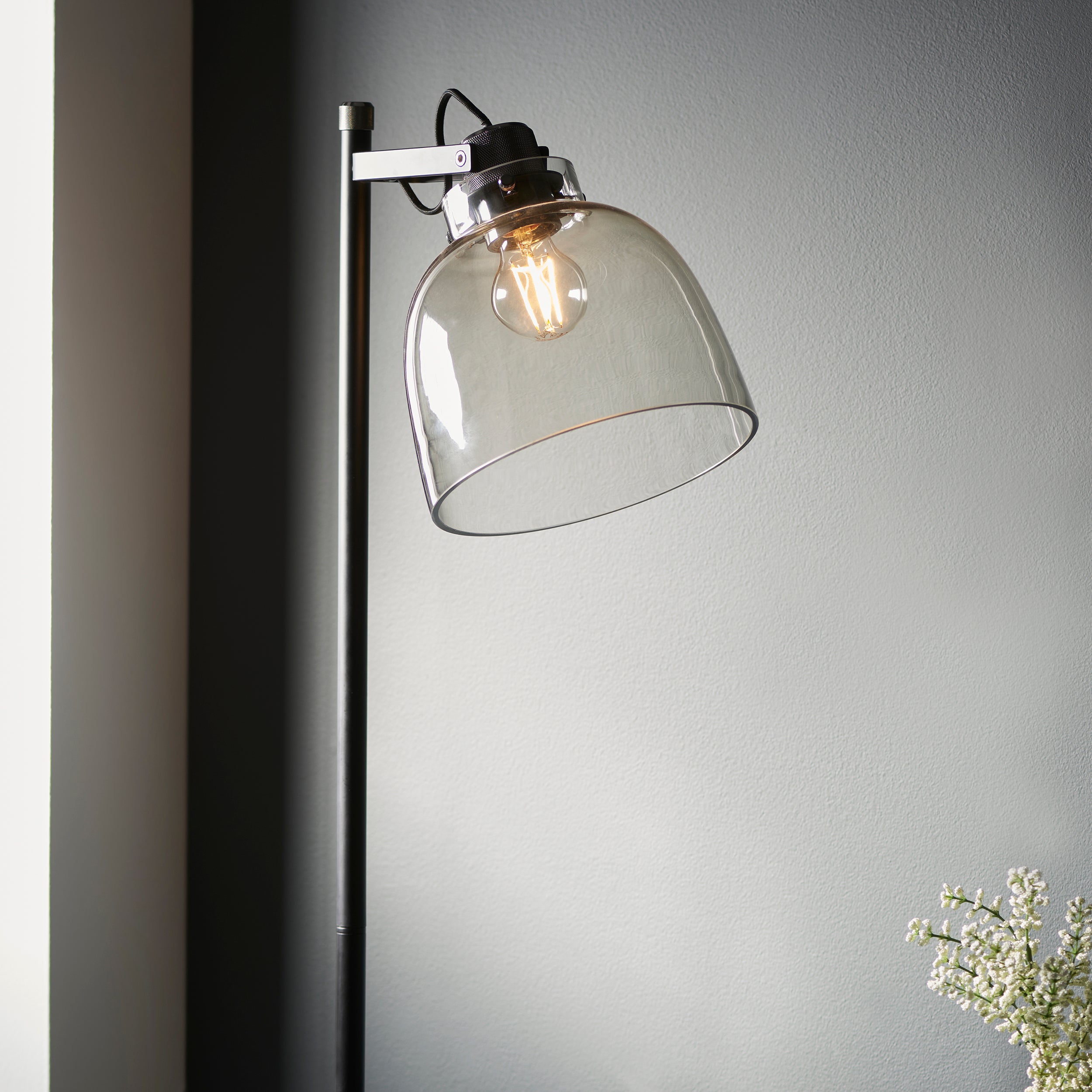 Endon Pitch 1 Light Floor Lamp - Black Chrome & Tinted Glass