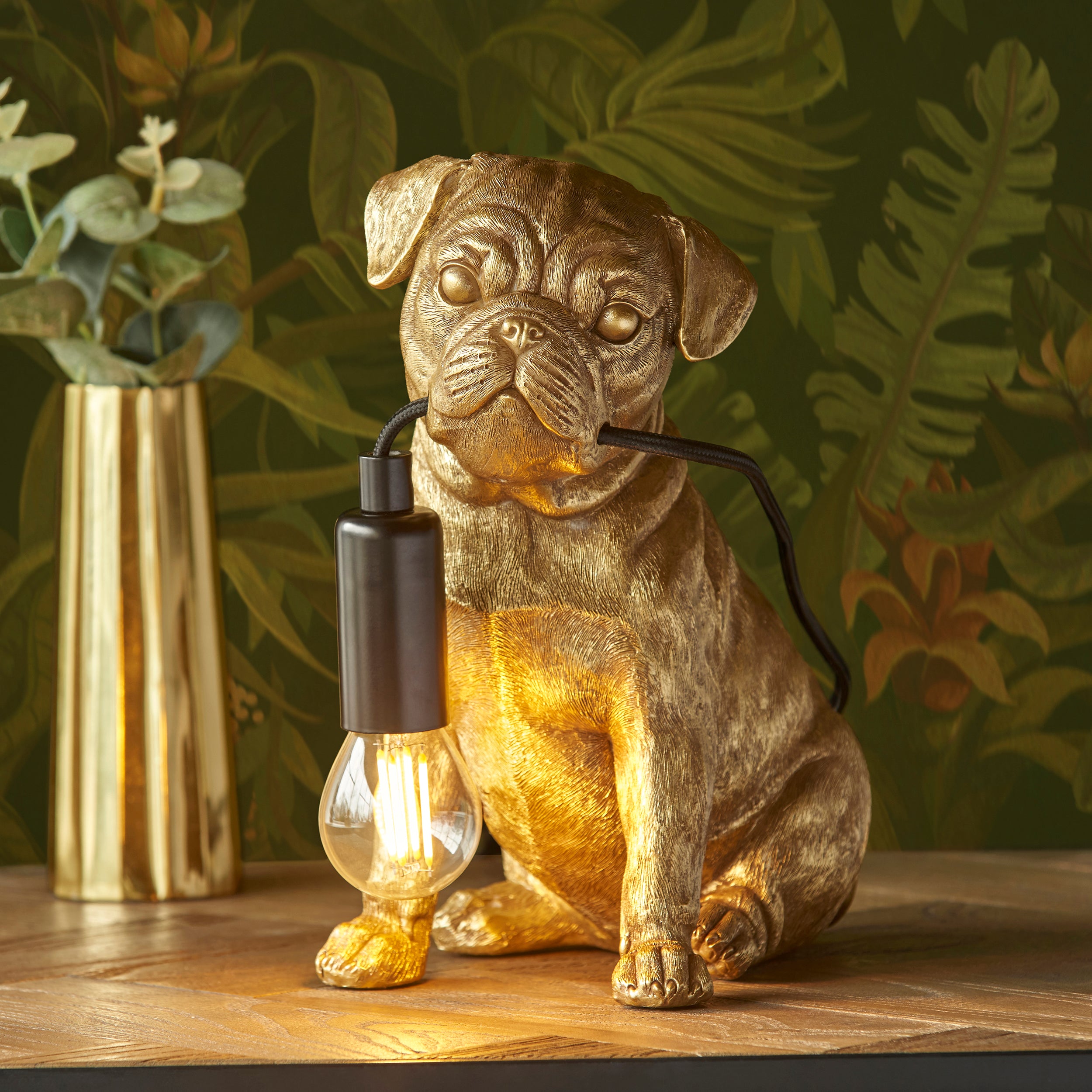 Endon Pug Puppy 1 Light Table Lamp - Vintage Gold & Matt Black