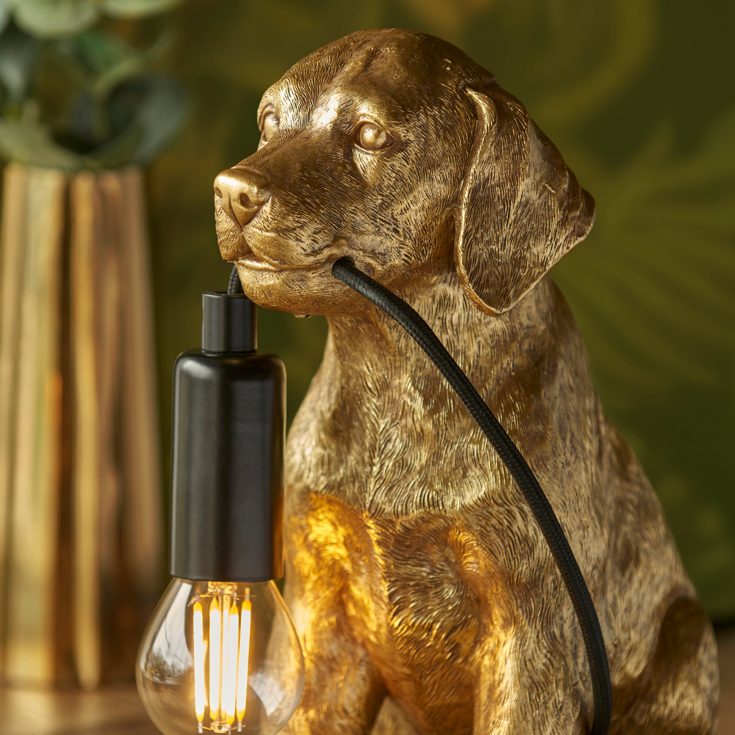 Endon Labrador Puppy 1 Light Table Lamp - Vintage Gold & Matt Black