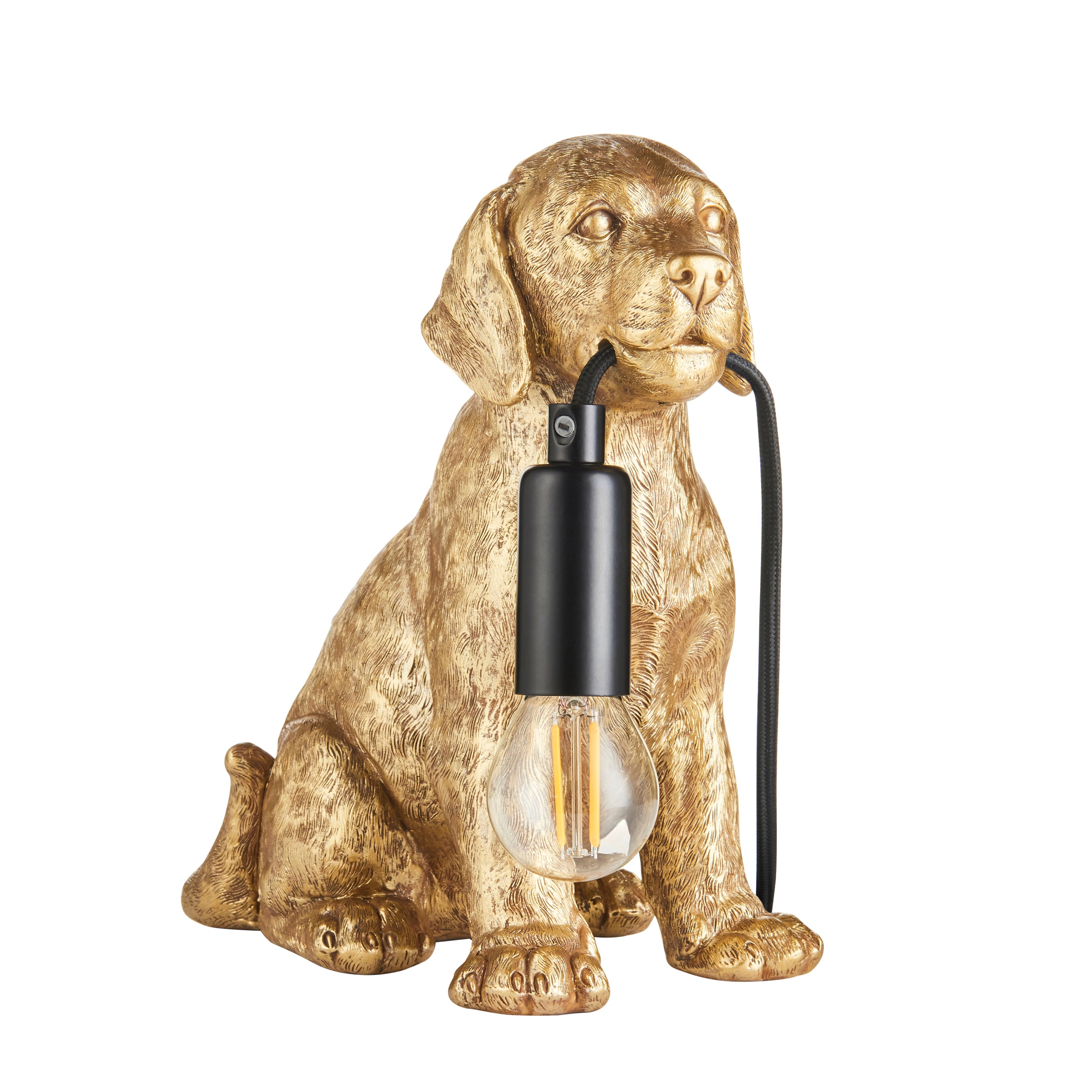 Endon Labrador Puppy 1 Light Table Lamp - Vintage Gold & Matt Black