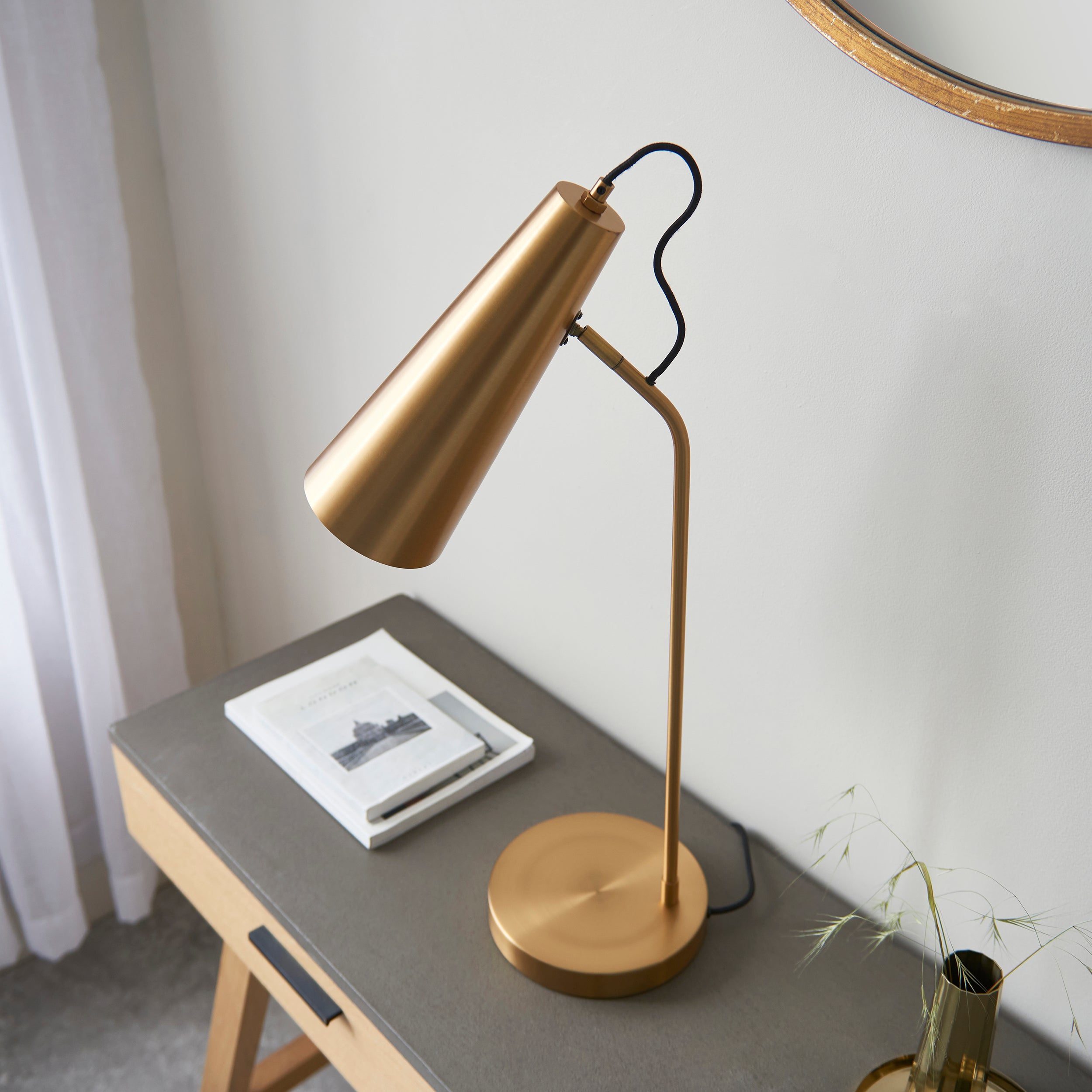 Endon Karna New Single Table Light - Warm Antique Brass Plate
