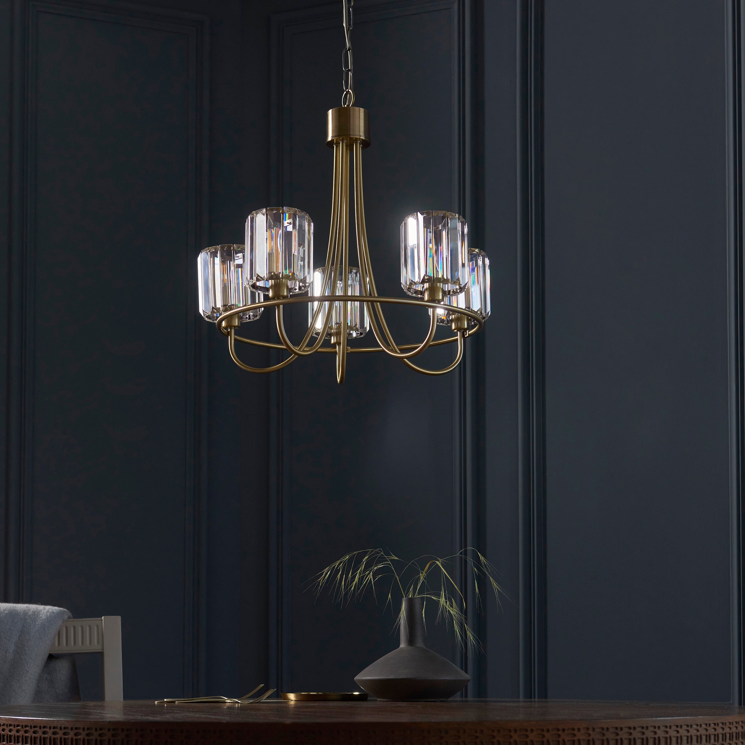 Endon Berenice 5 Light Pendant - Antique Brass Plate & Clear Glass